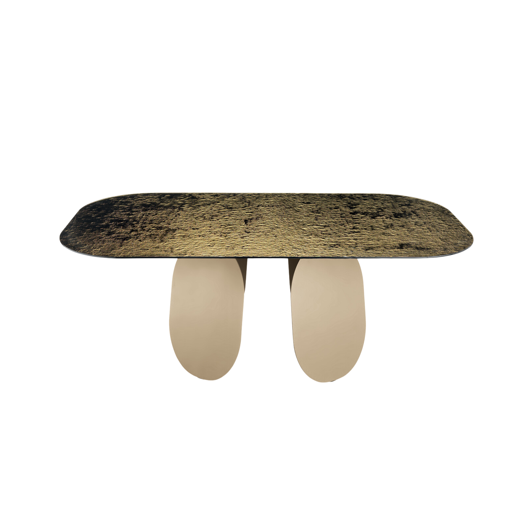 "Monroe" modern fixed dining table with hammered glass top