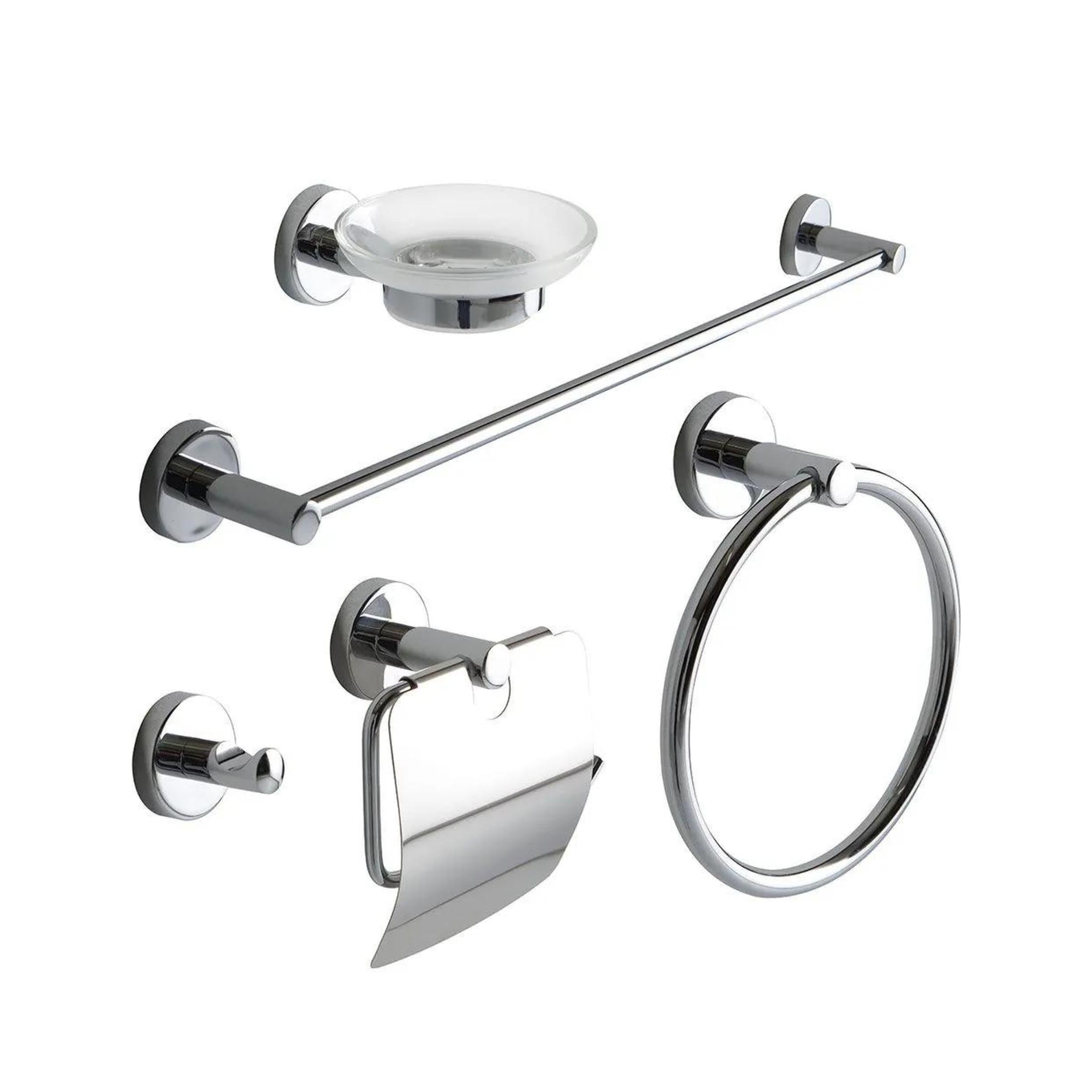 Set of 5 "Greta" chrome-plated wall-mounted bathroom accessories