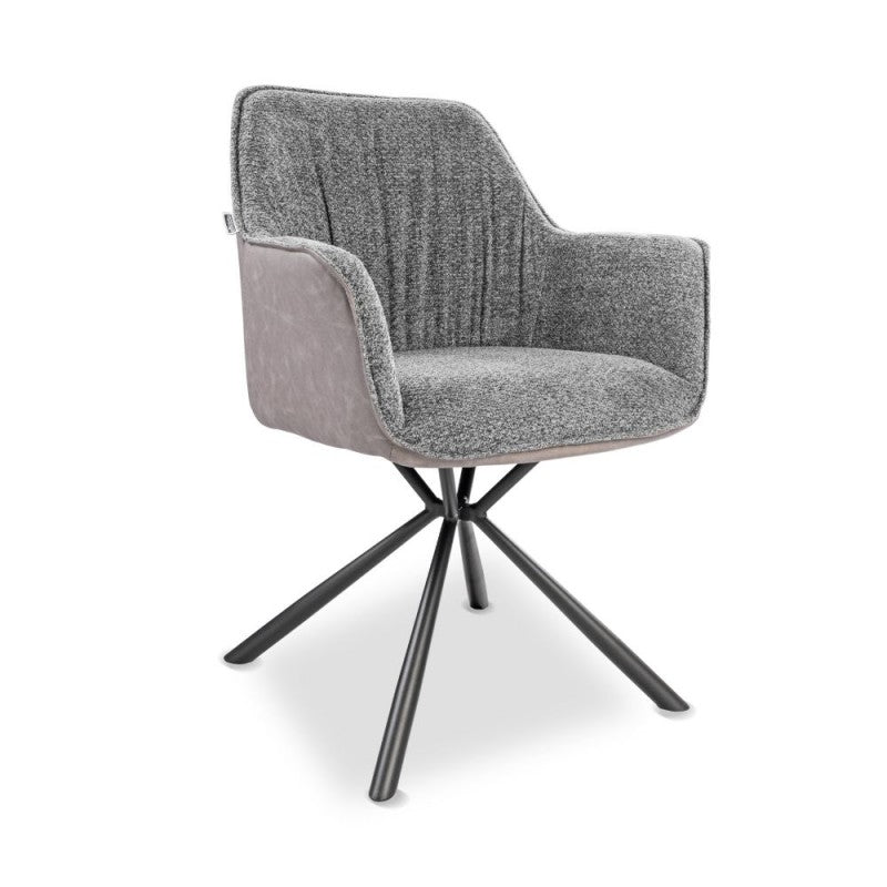 Set of "Aseat" dining chairs upholstered in fabric and eco-leather with metal legs cm 60.5x62 82h