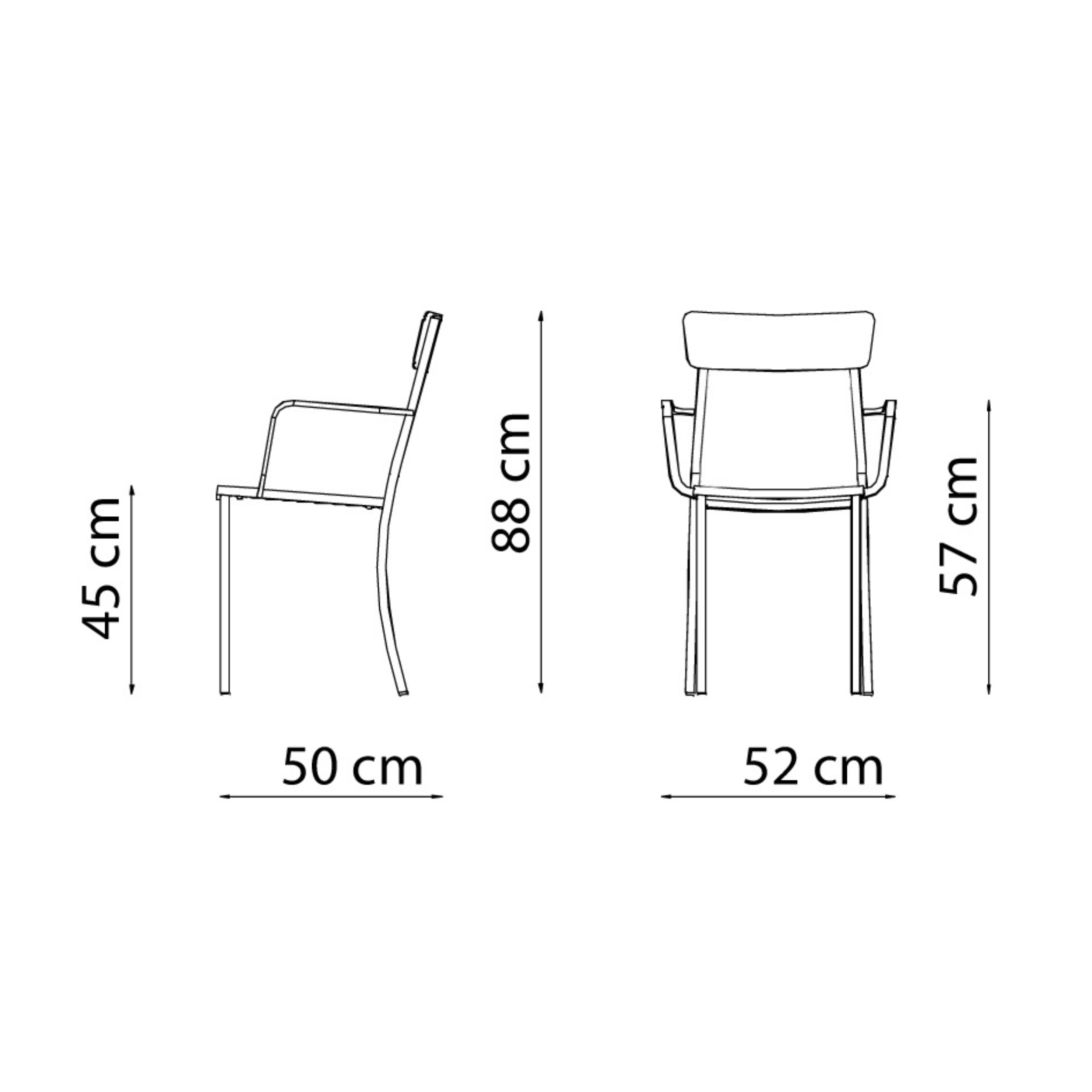 Set of stackable "Mogan" painted metal garden chairs, 52x50 cm, 88 cm high