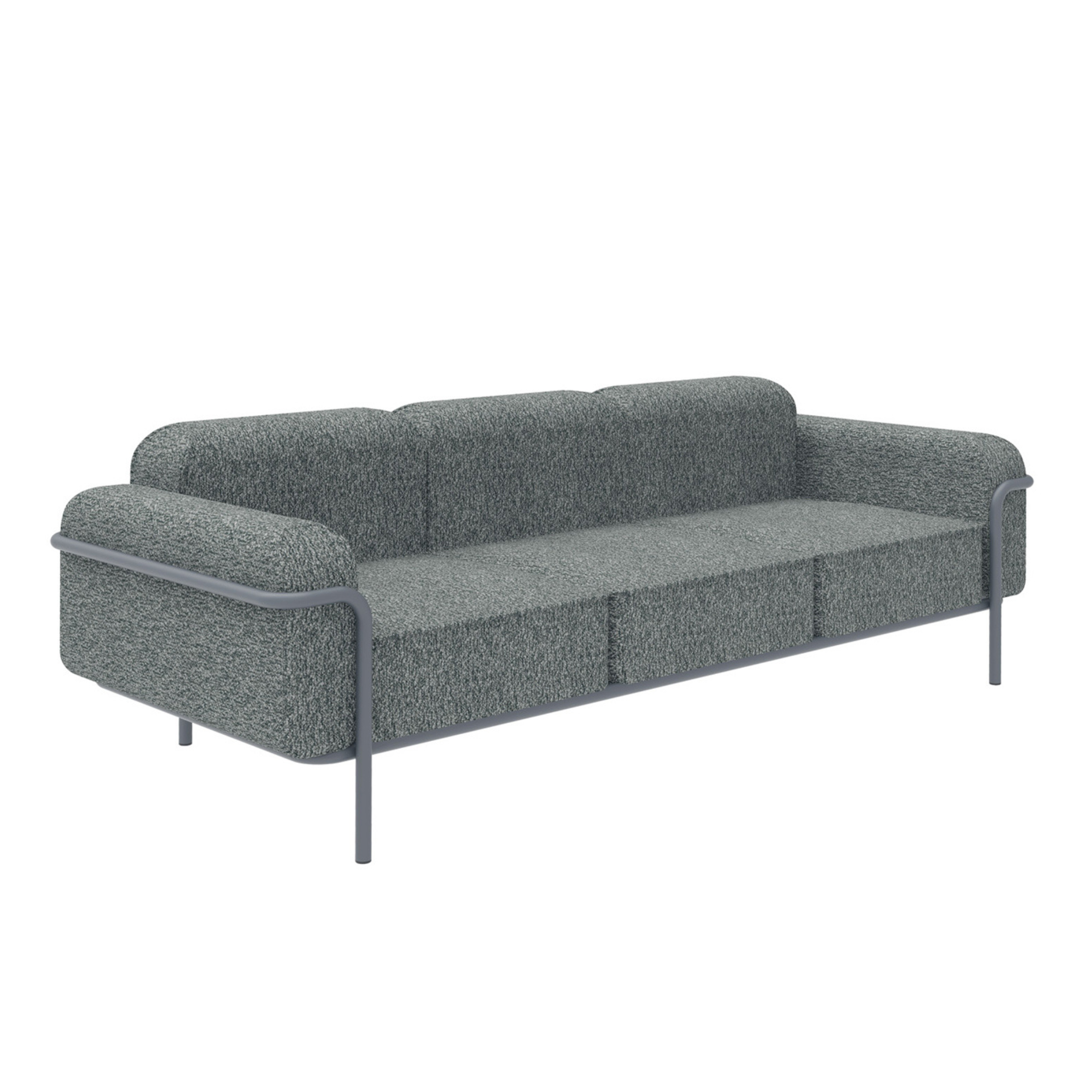 "Hug" 3-seater padded fabric sofa with metal frame for the garden, 235x94 cm, 75 cm high