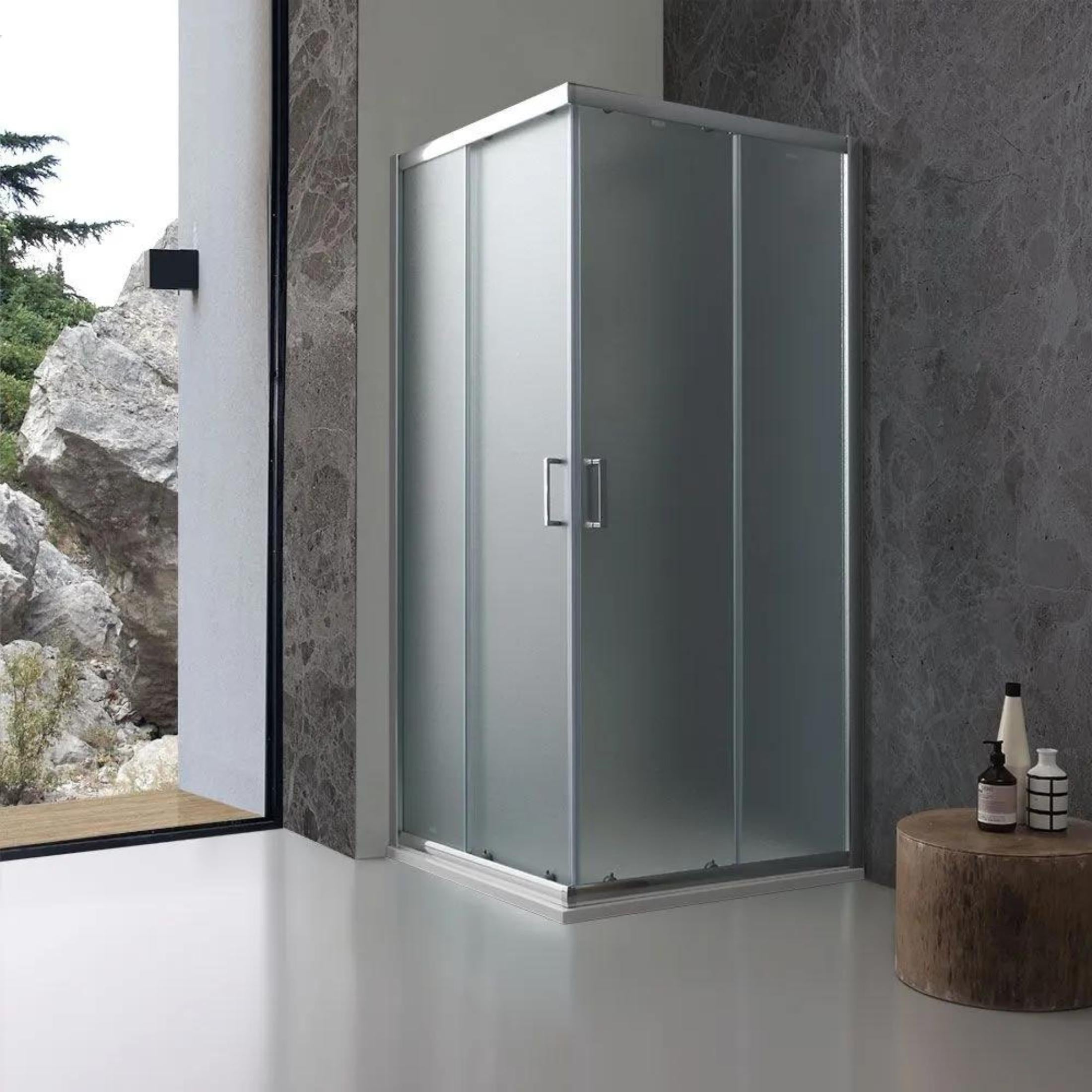 "Genova Two" square shower enclosure with sliding doors in opaque tempered glass, 185 cm high