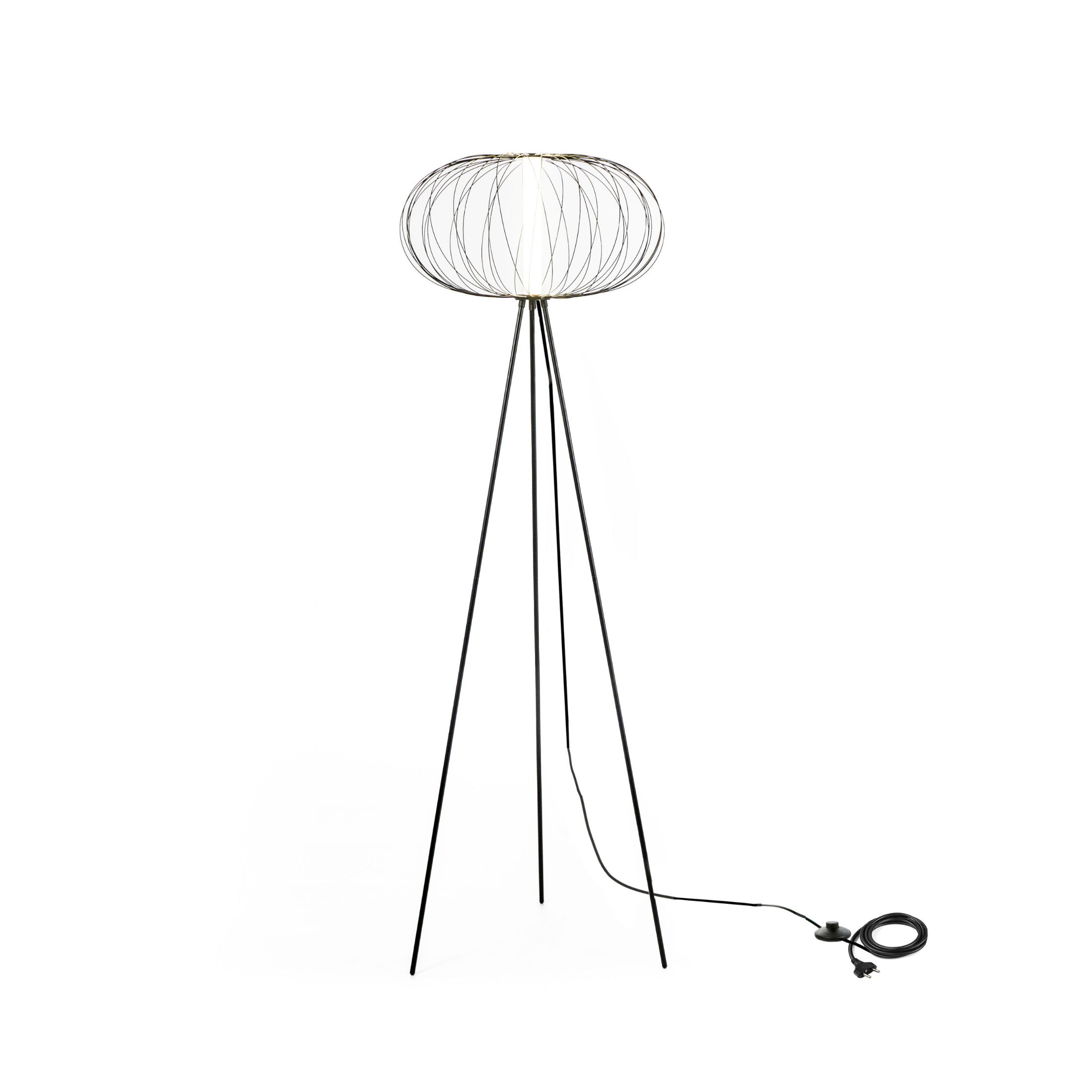 "Jaula" LED floor, table and hanging lamp with steel shade