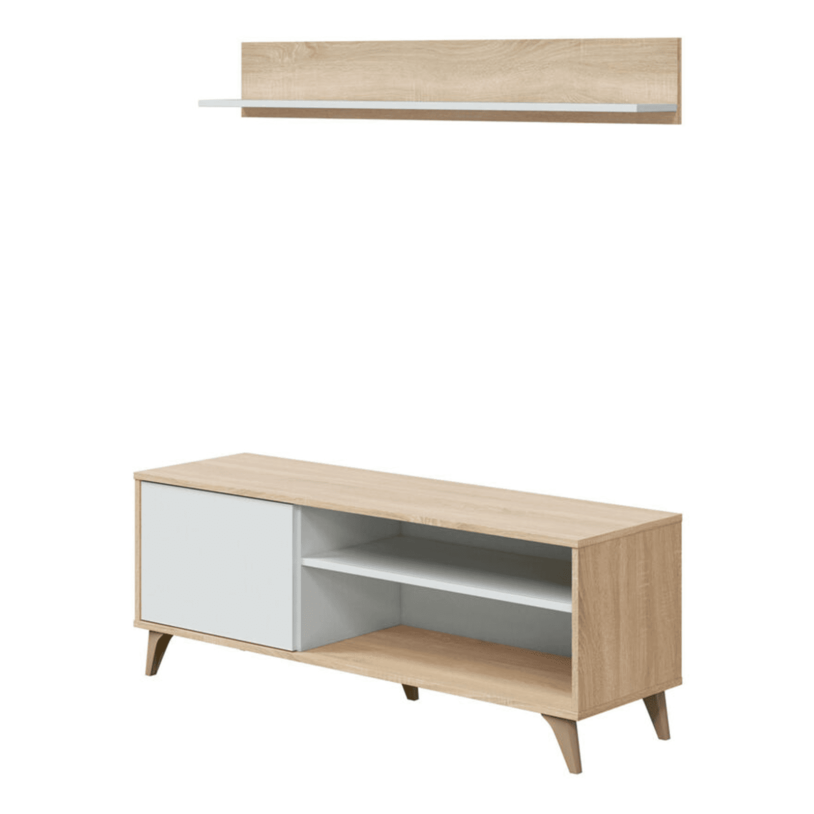 Kit Mobiletto porta tv + mensola a muro bianco rovere da soggiorno