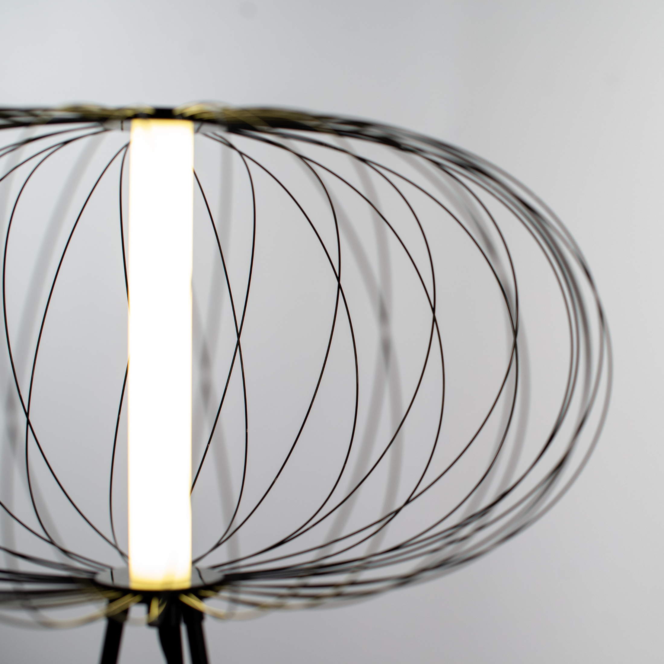 "Jaula" LED floor, table and hanging lamp with steel shade