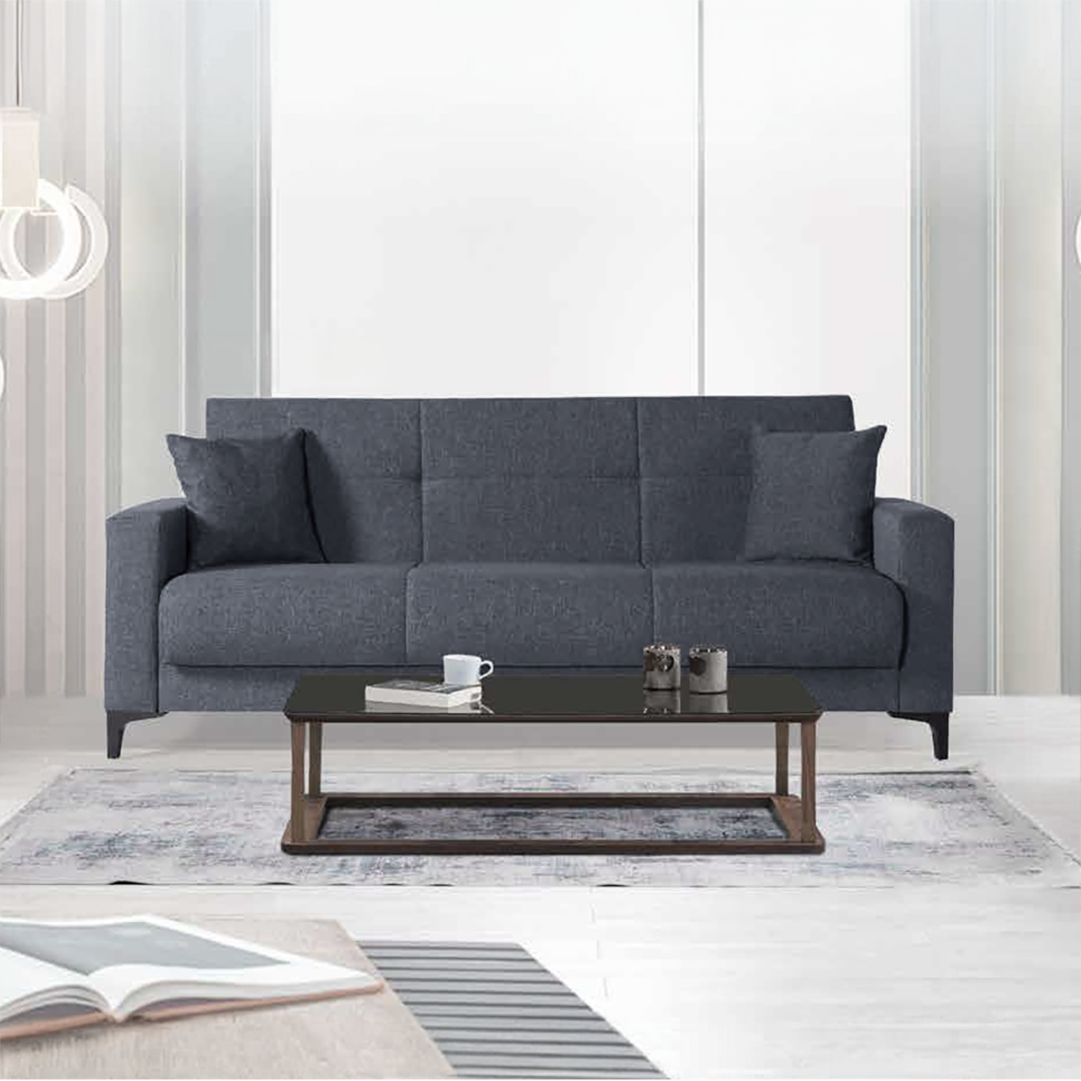 "Bravo Bacos" fabric sofa with storage drawer and two cushions