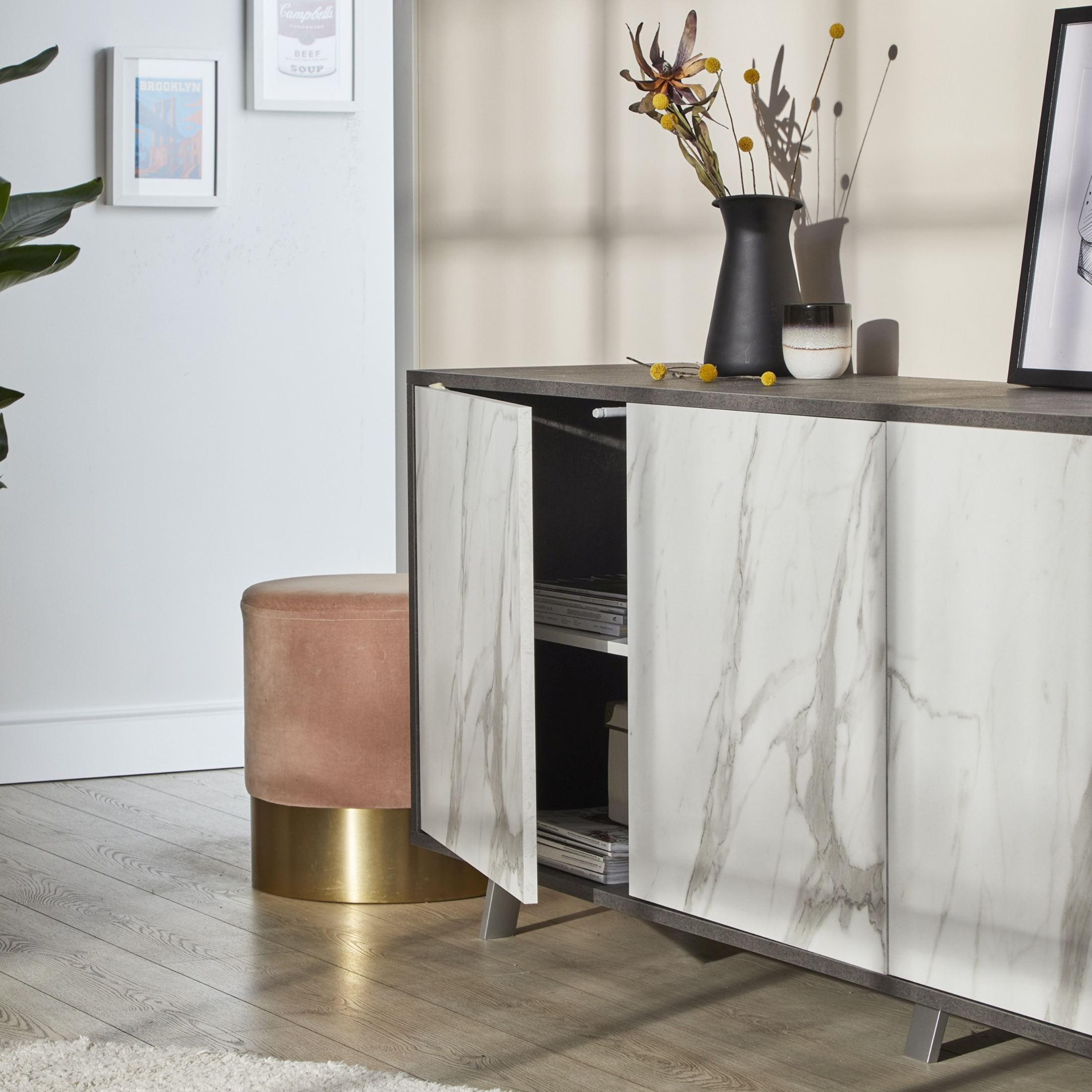 "Alex" 3-door wooden cabinet, push-pull sideboard, 177x41 cm, 74h