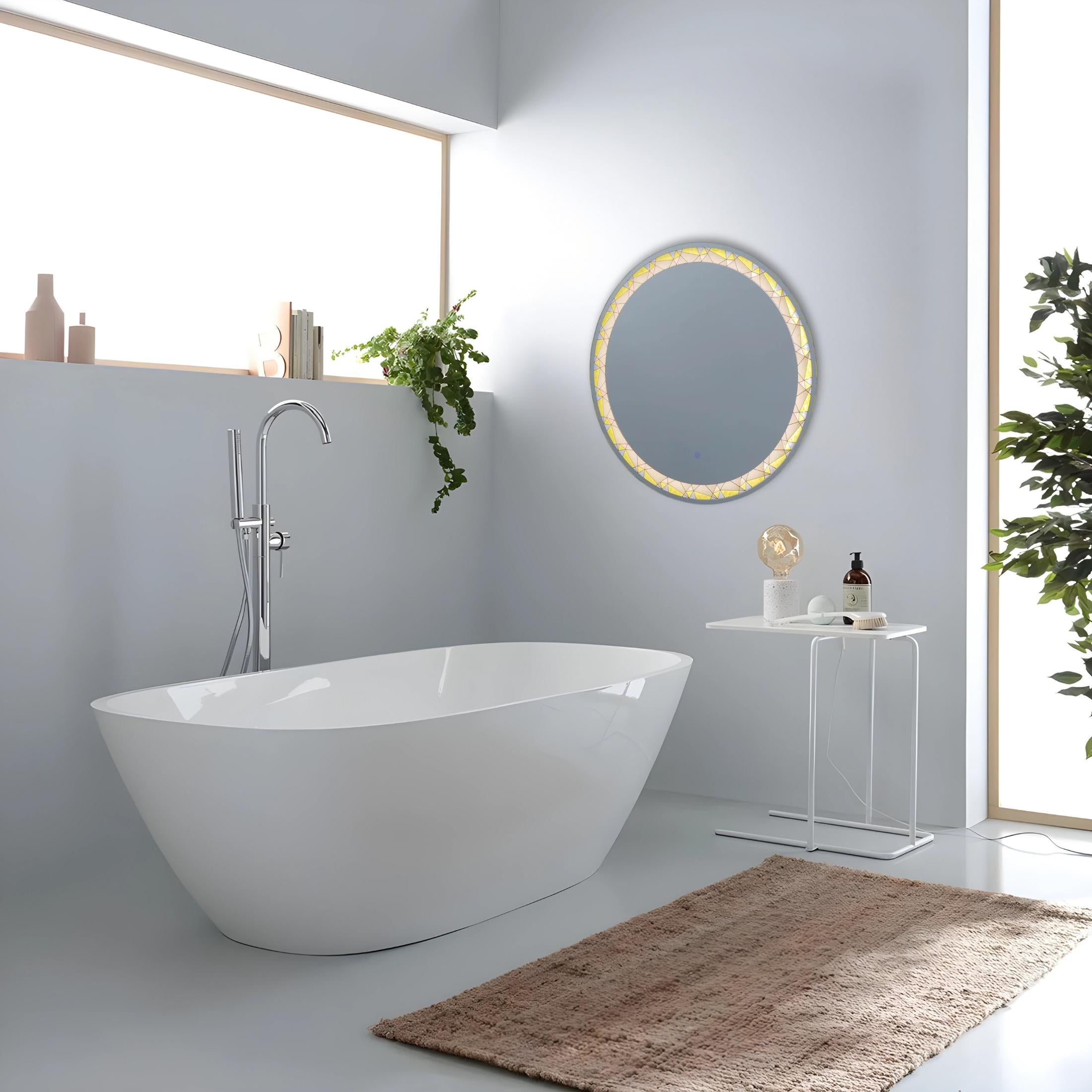 "Mosaic" touch LED wall mirror with satin and colored inserts