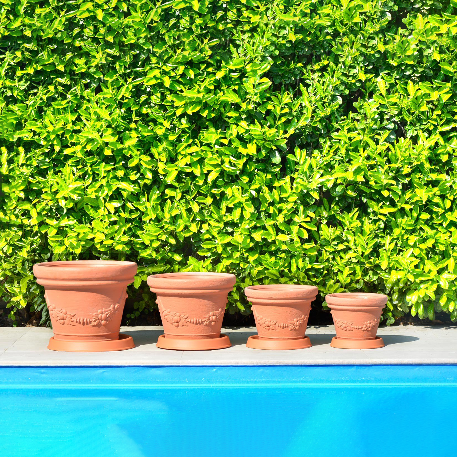 Vaso in resina impruneta Elios per esterno con sottovaso con riserva d'acqua