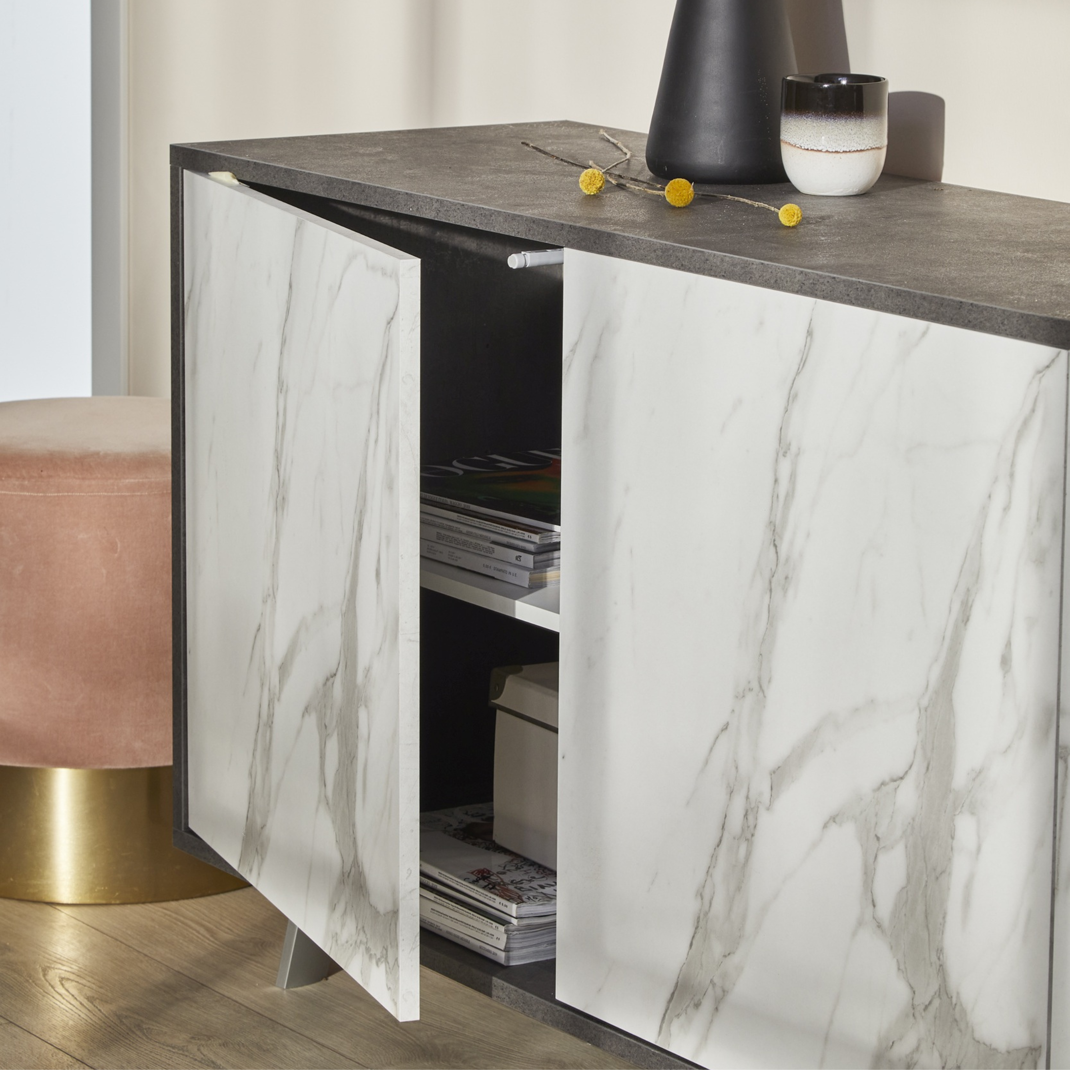 "Alex" 3-door wooden cabinet, push-pull sideboard, 177x41 cm, 74h