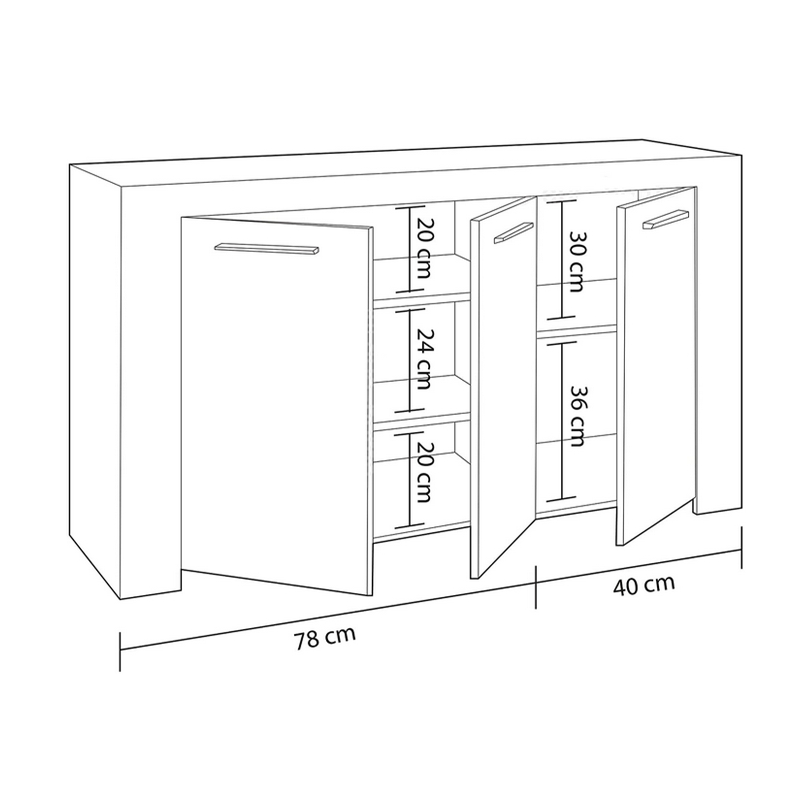 Credenza a 3 ante Ambit bianco e cemento da soggiorno cm 144x42 80h