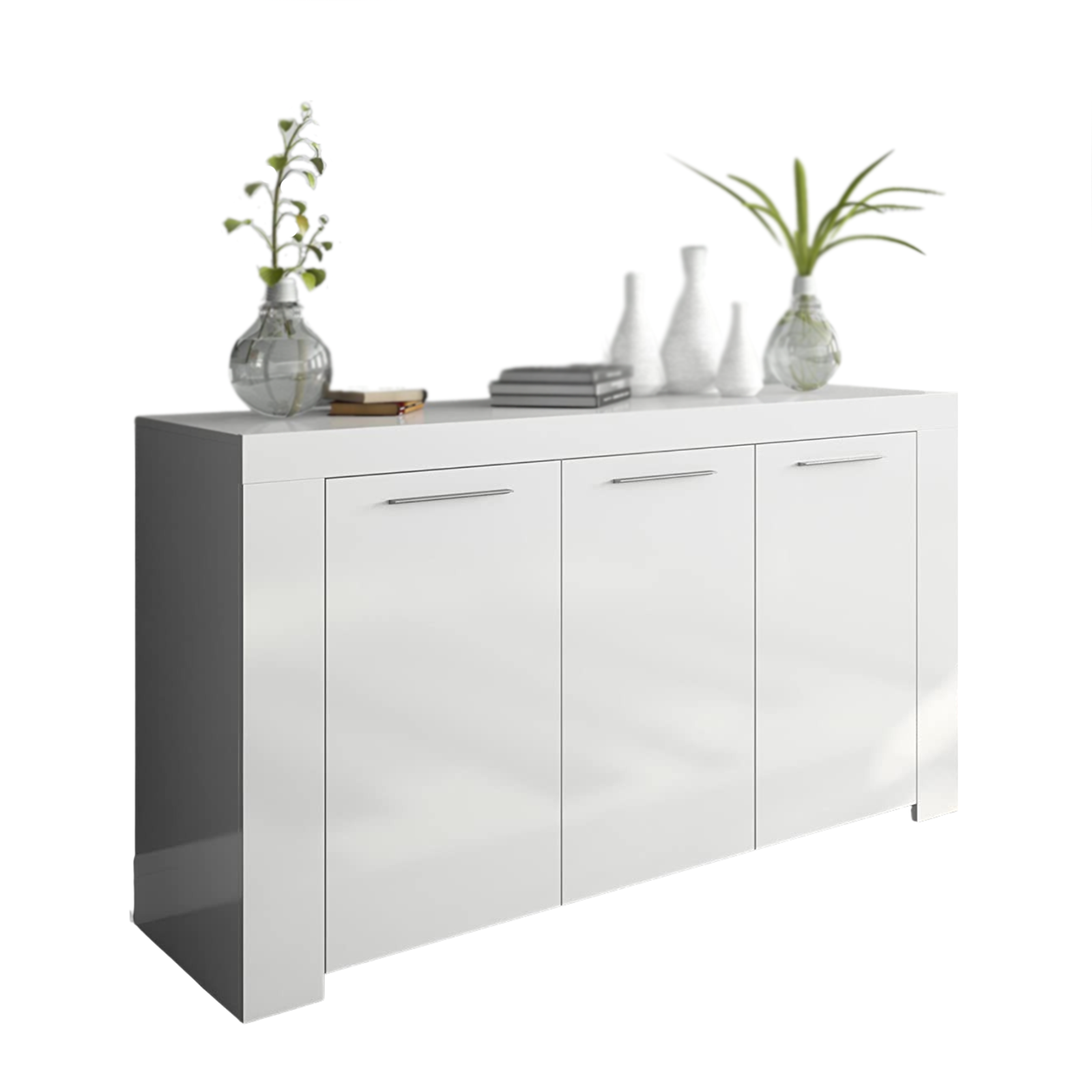 Credenza a 3 ante Ambit bianco e cemento da soggiorno cm 144x42 80h