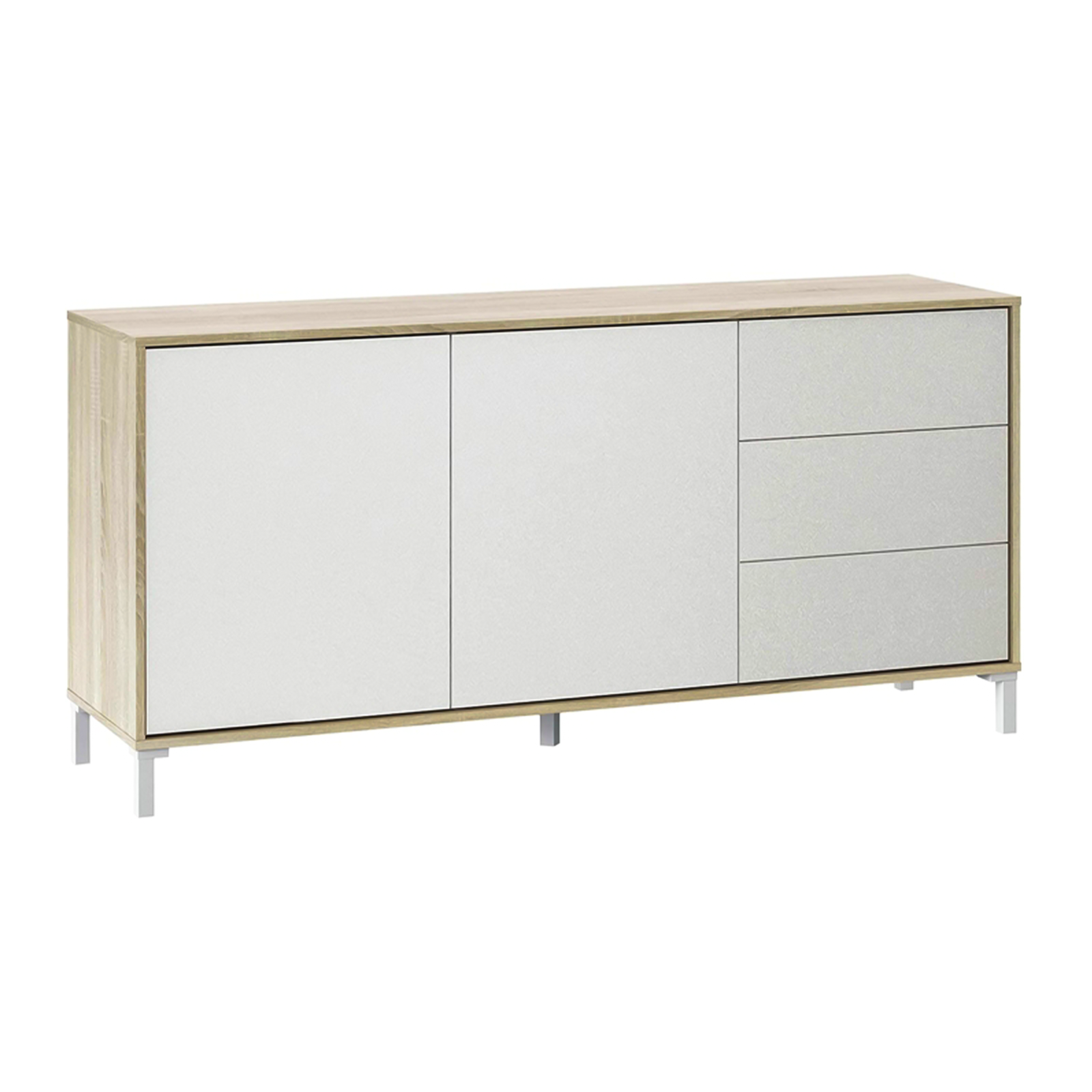 Credenza Brooklyn in truciolare rovere e bianco a 2 ante con 3 ripiano cm 154x41 74h