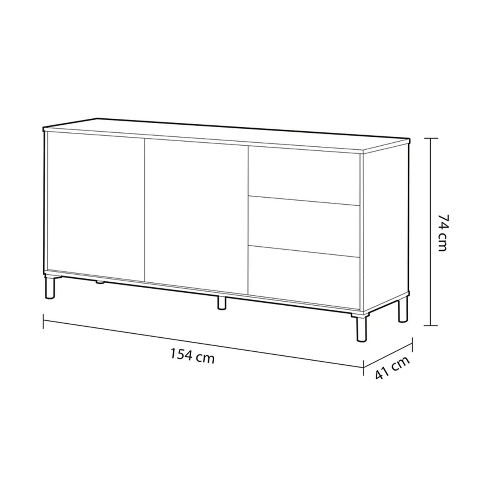 Credenza Brooklyn in truciolare rovere e bianco a 2 ante con 3 ripiano cm 154x41 74h