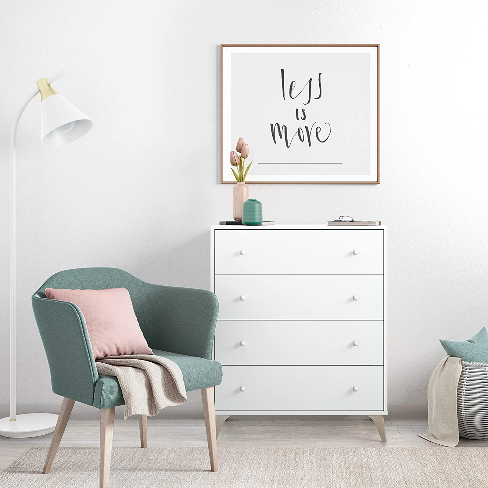 Set mobili per camera da letto Sweet cassettiera e comodino in truciolare bianco