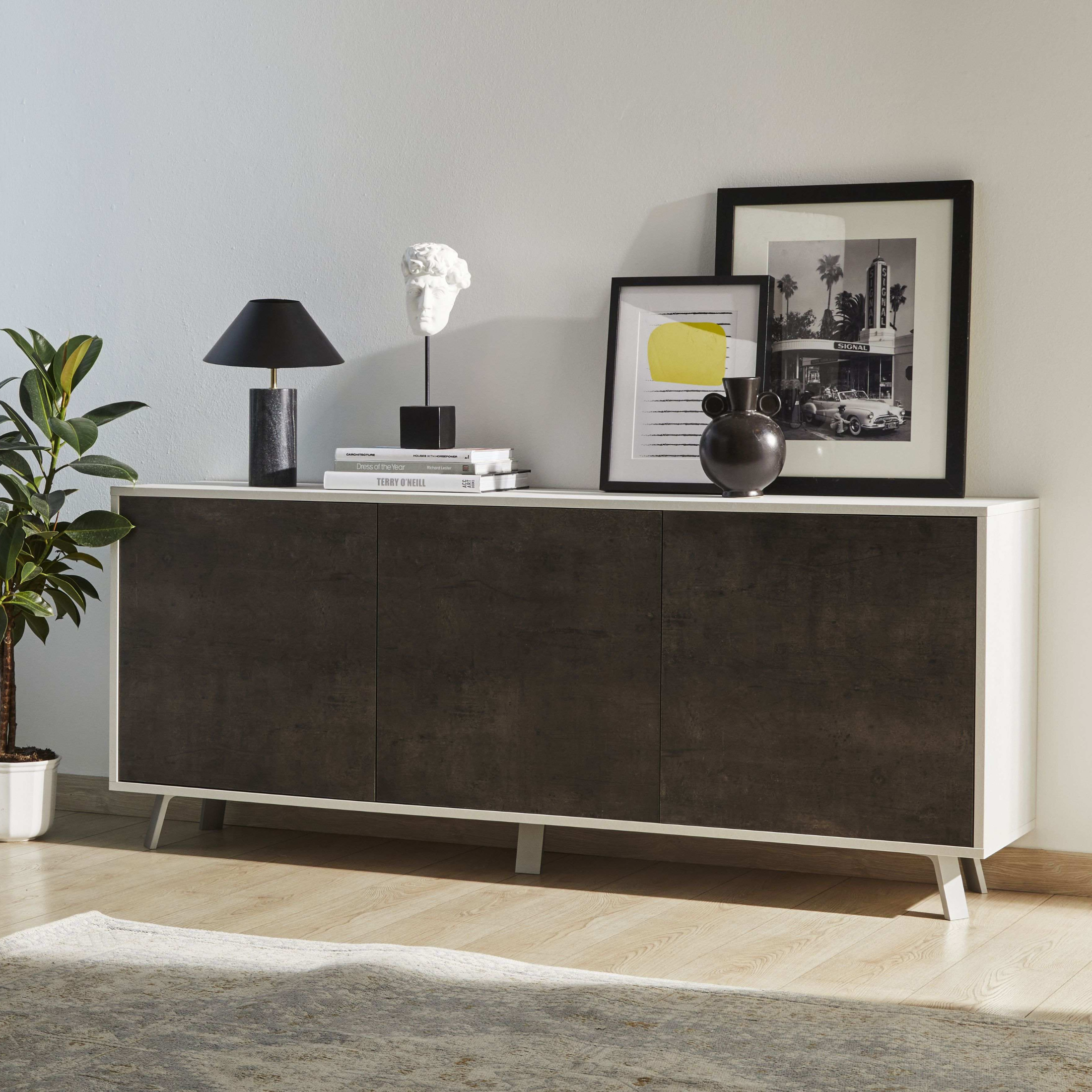 "Alex" 3-door wooden cabinet, push-pull sideboard, 177x41 cm, 74h