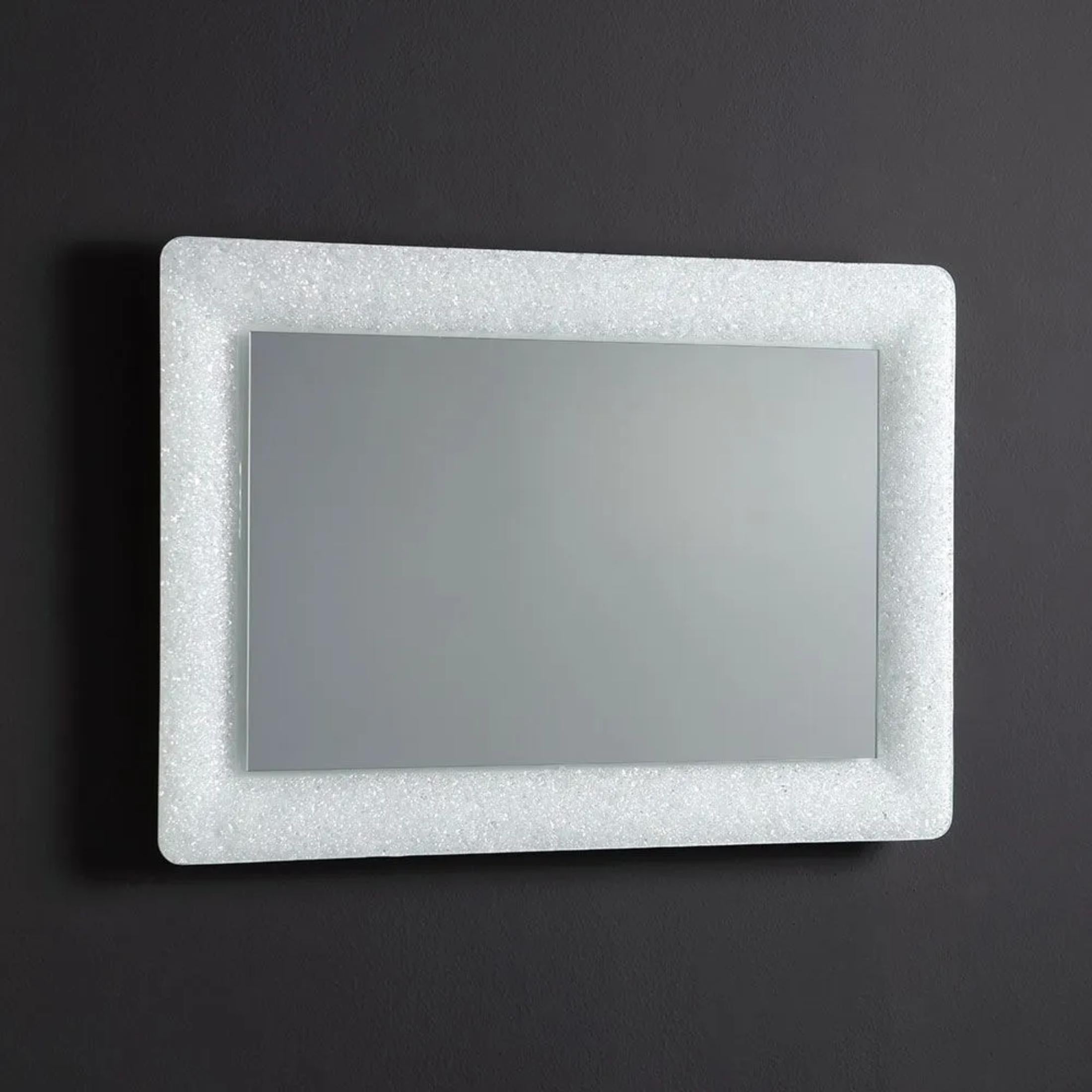 "Serranova2" rectangular LED mirror with glass grit frame, 90x62 cm