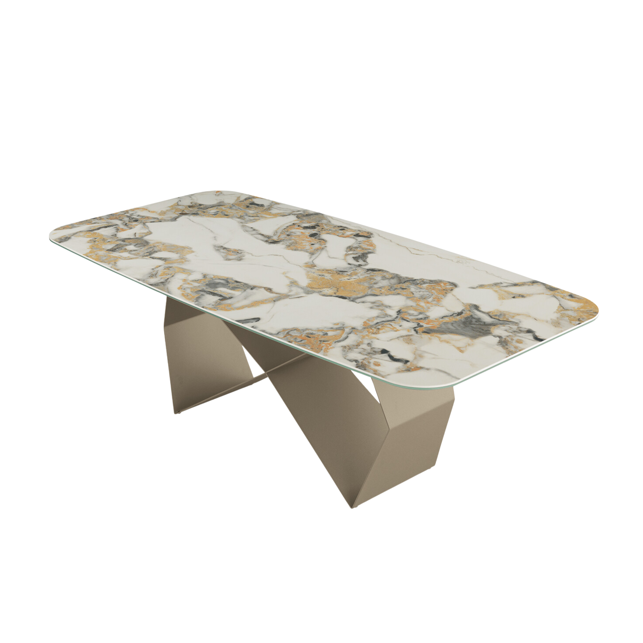 "Karlito" modern fixed table with painted metal base, 210x110 cm, 75 cm high.