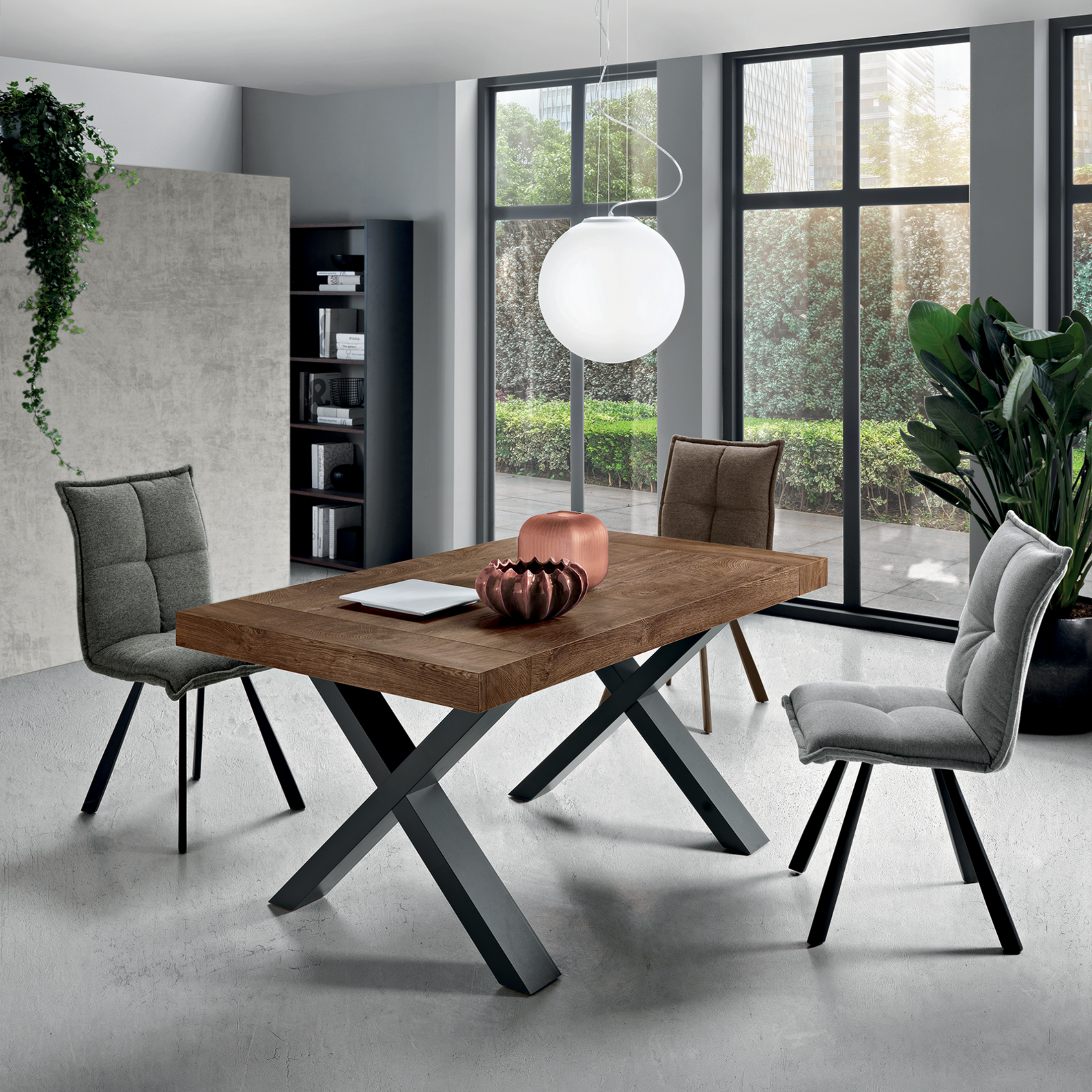 "Barton" extendable dining table with wood-effect laminate extensions, 160/260x90 cm, 76h