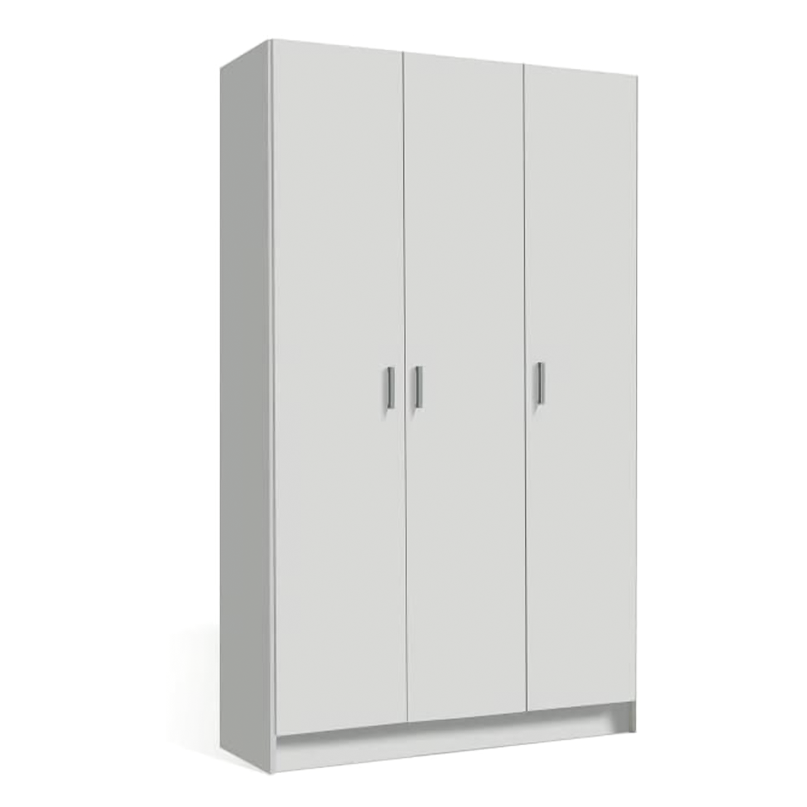 White multipurpose wooden wardrobe with shelves and broom storage compartment, 180 cm high