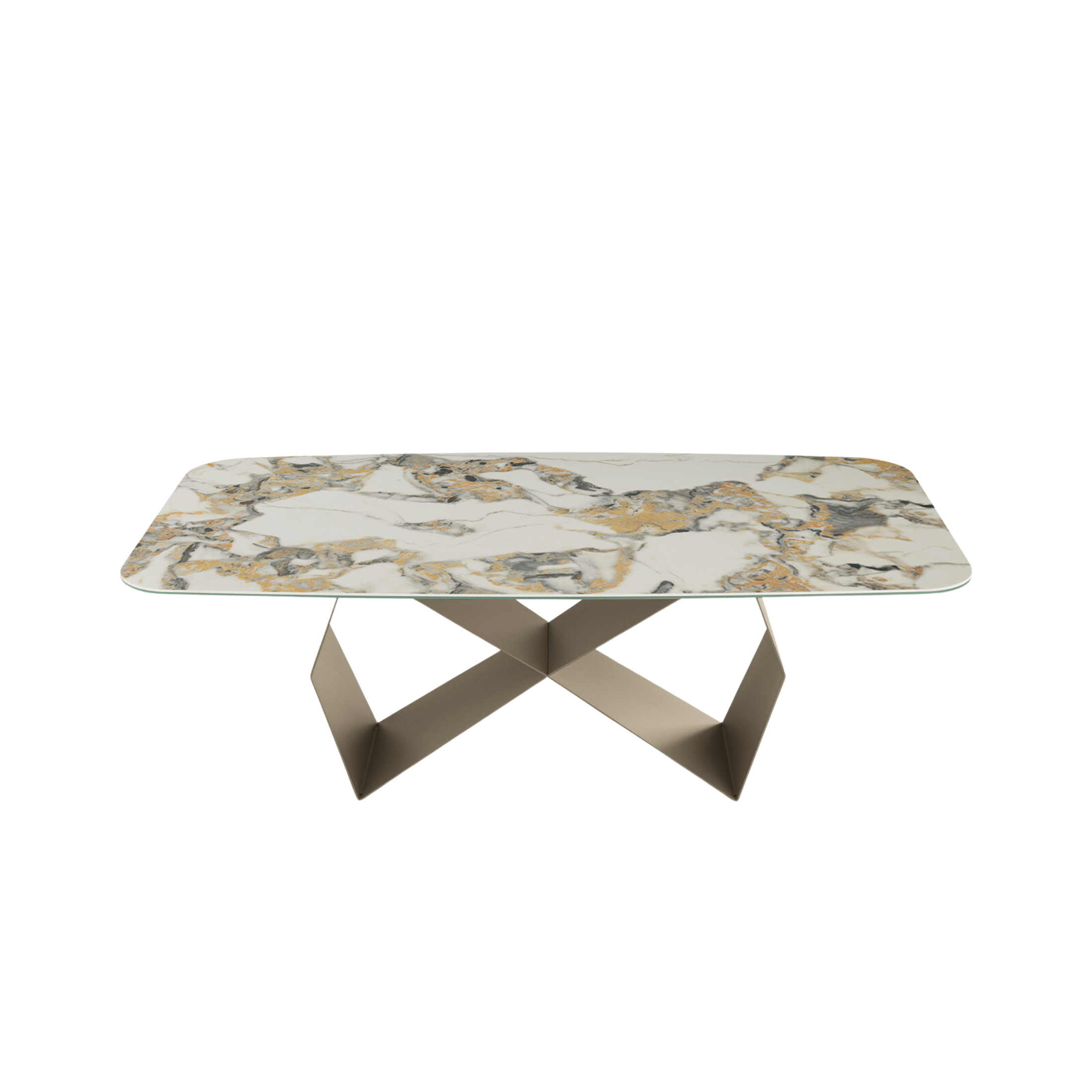 "Karlito" modern fixed table with painted metal base, 210x110 cm, 75 cm high.