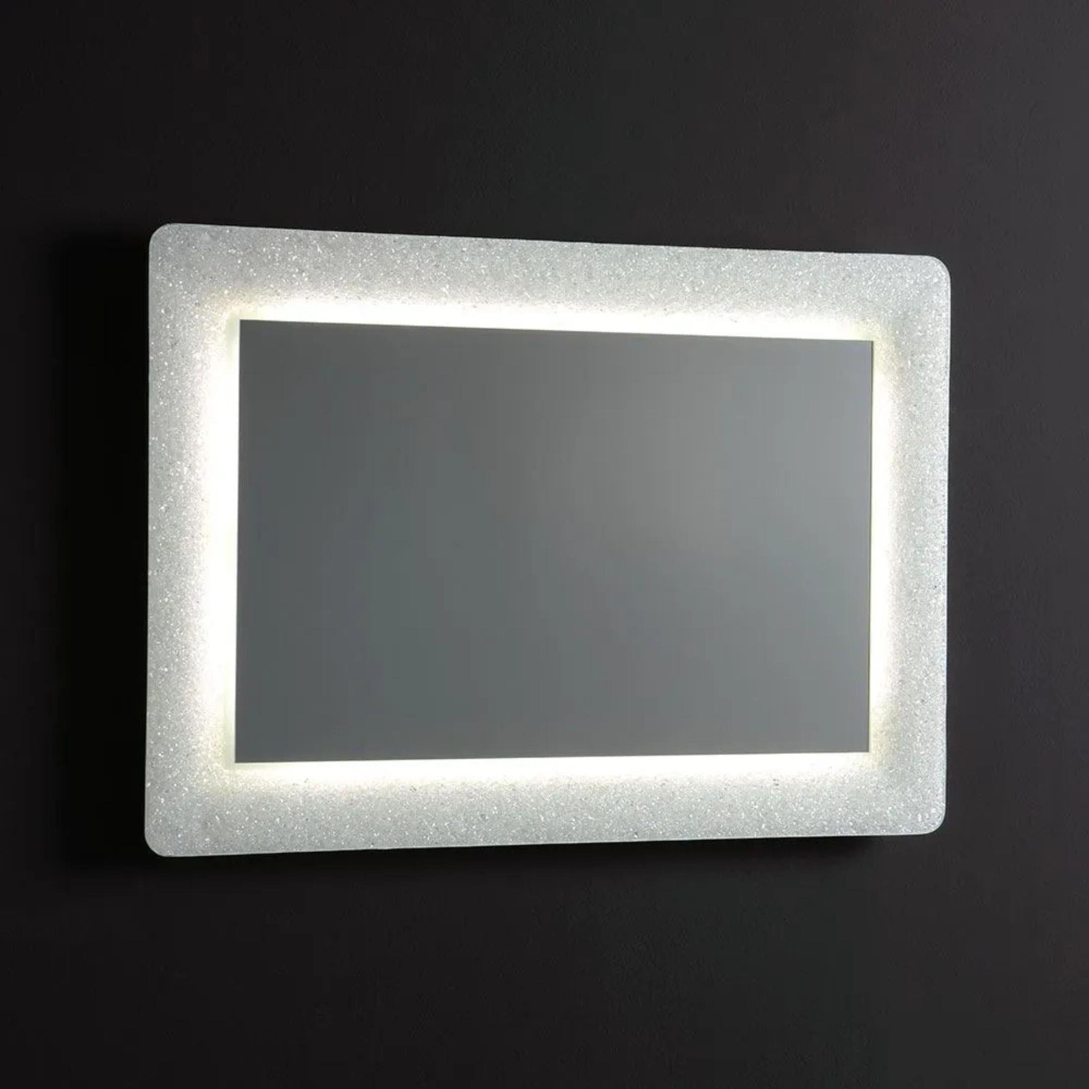 "Serranova2" rectangular LED mirror with glass grit frame, 90x62 cm