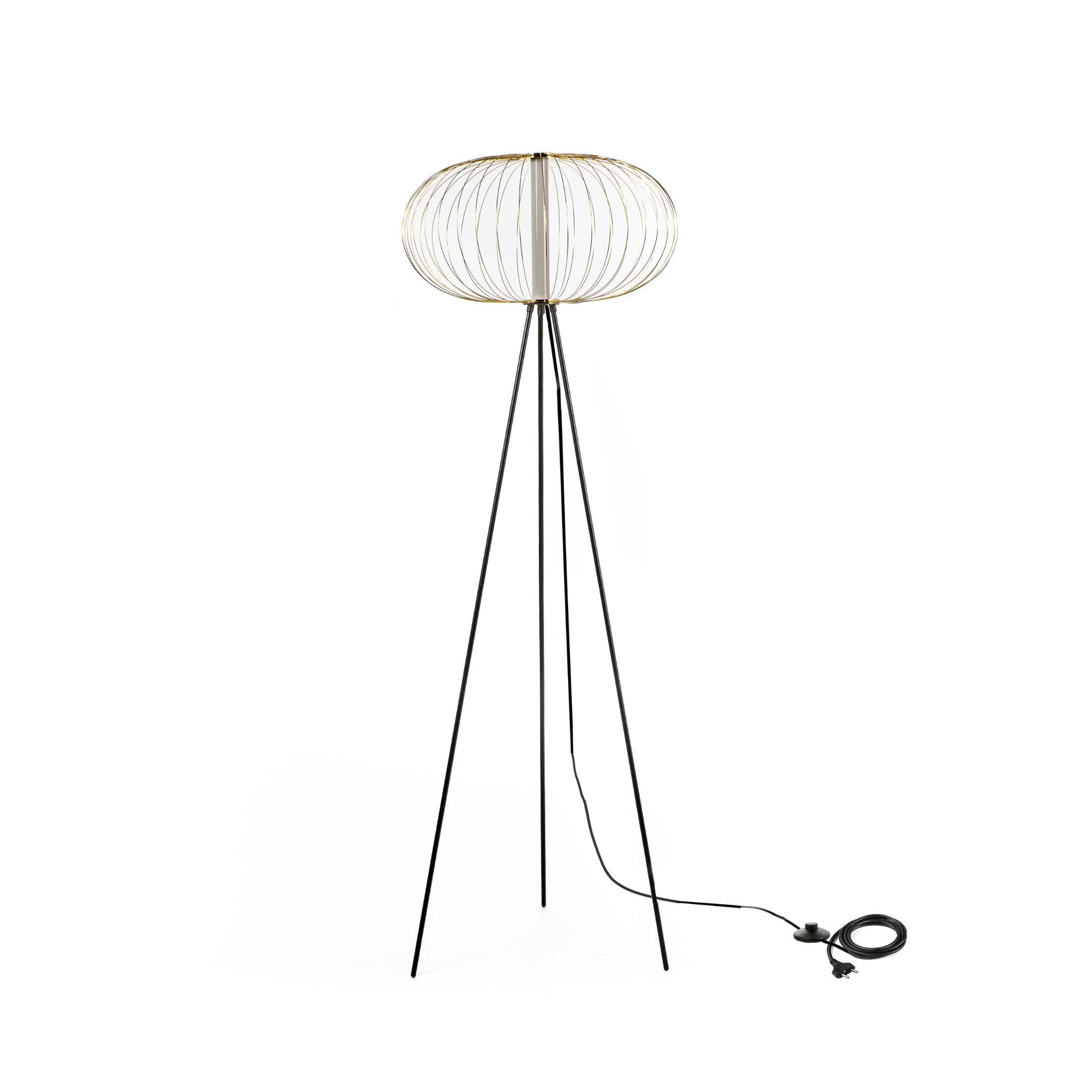 "Jaula" LED floor, table and hanging lamp with steel shade