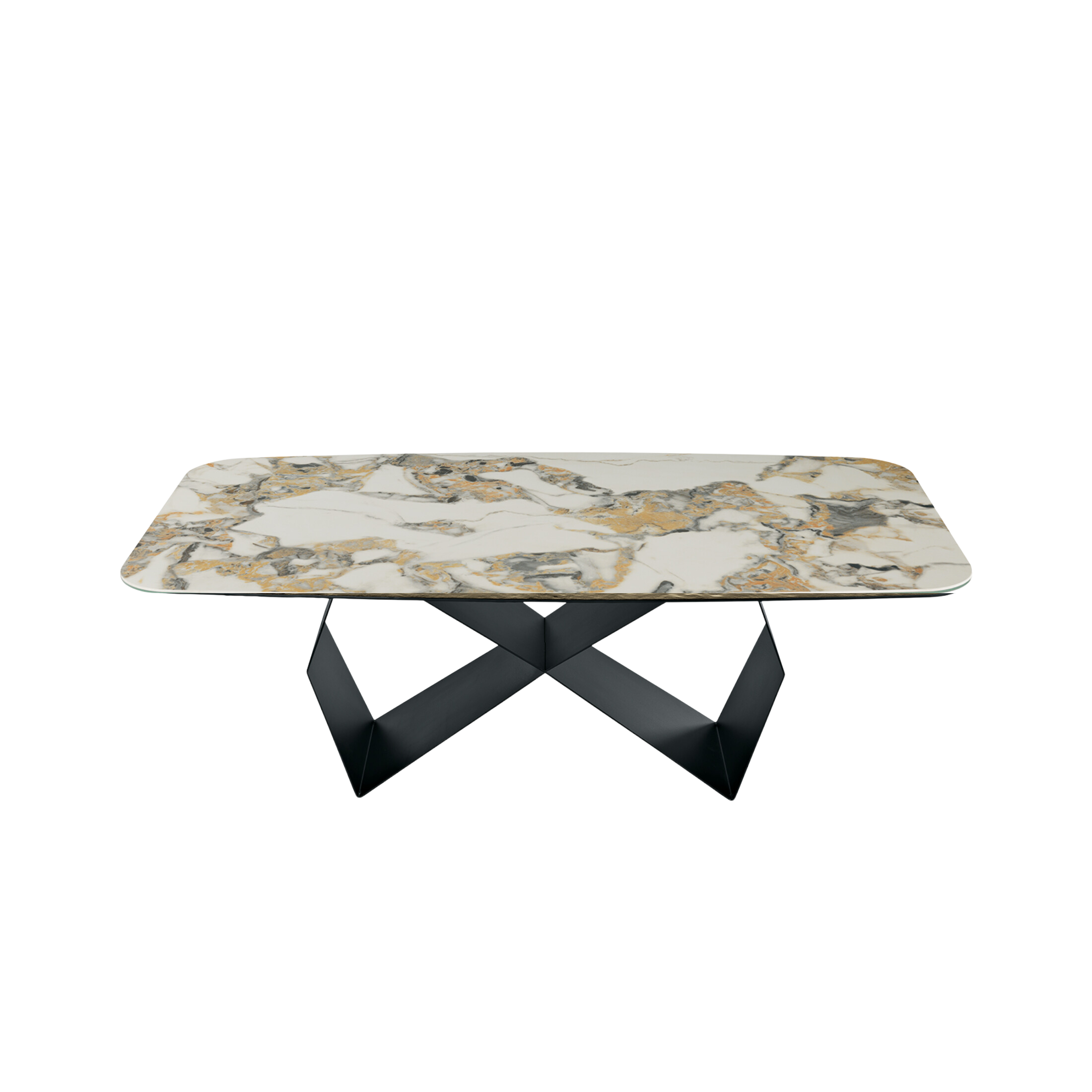 "Karlito" modern fixed table with painted metal base, 210x110 cm, 75 cm high.