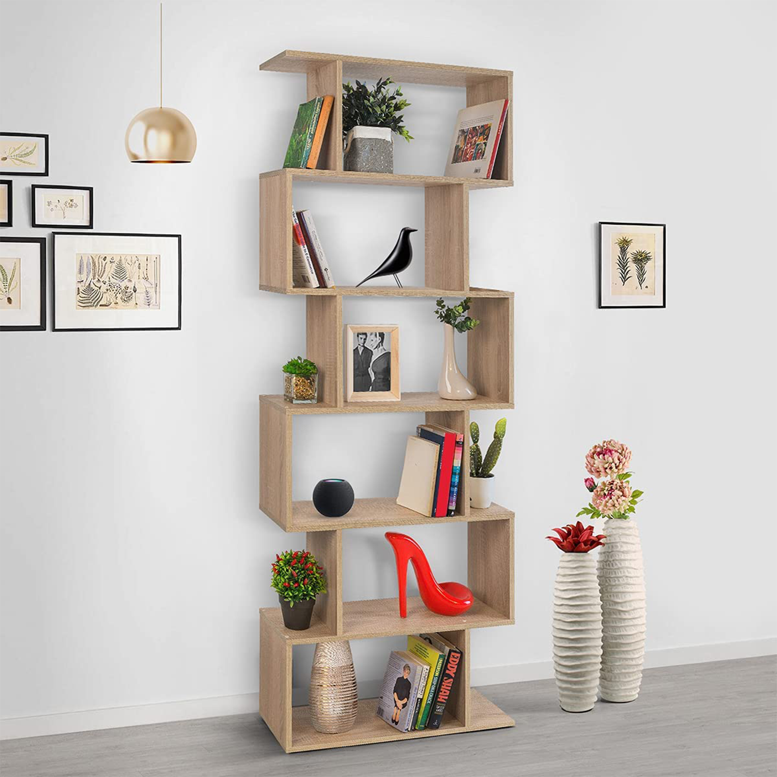 Libreria alta a giorno Athena con 6 ripiani in truciolato cm 80x25 192h