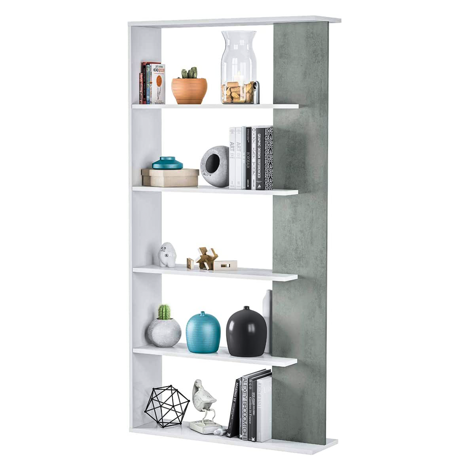 Libreria alta a giorno Alida con 5 ripiani in truciolato cm 90x25 180h