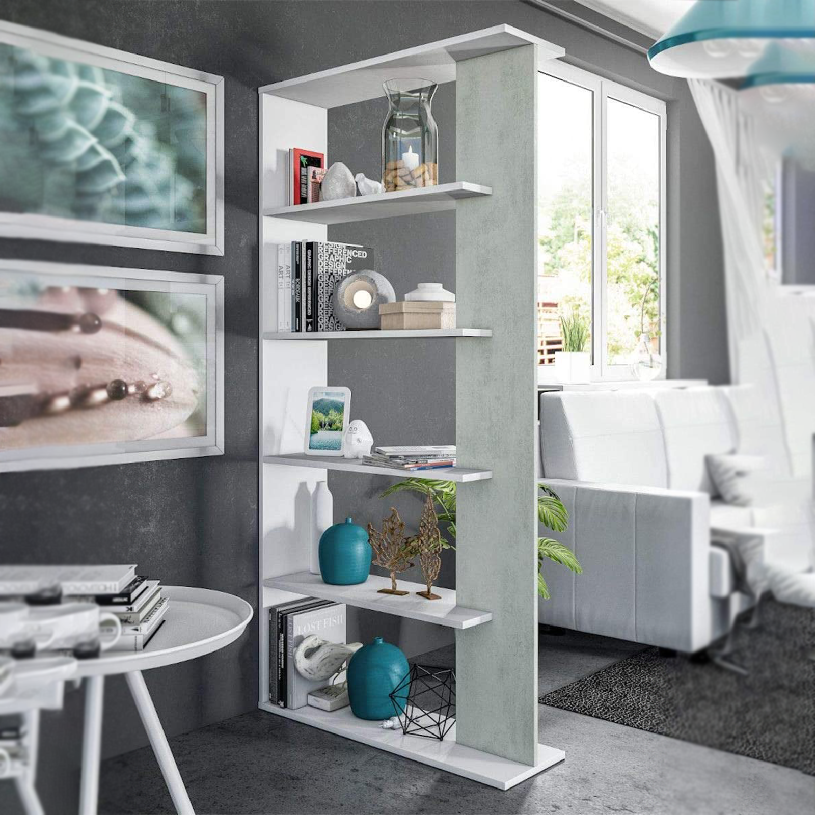 Libreria alta a giorno Alida con 5 ripiani in truciolato cm 90x25 180h