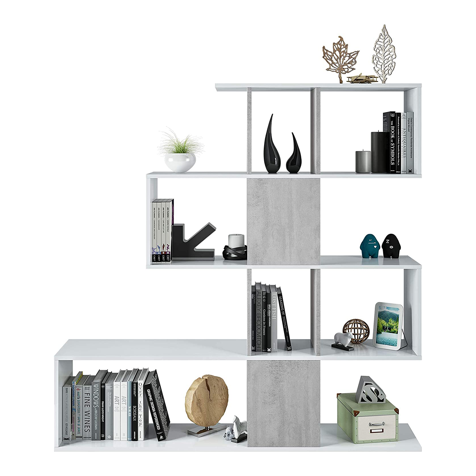 Libreria alta a giorno Zig Zag con 4 ripiani in truciolato cm 145x29 145h