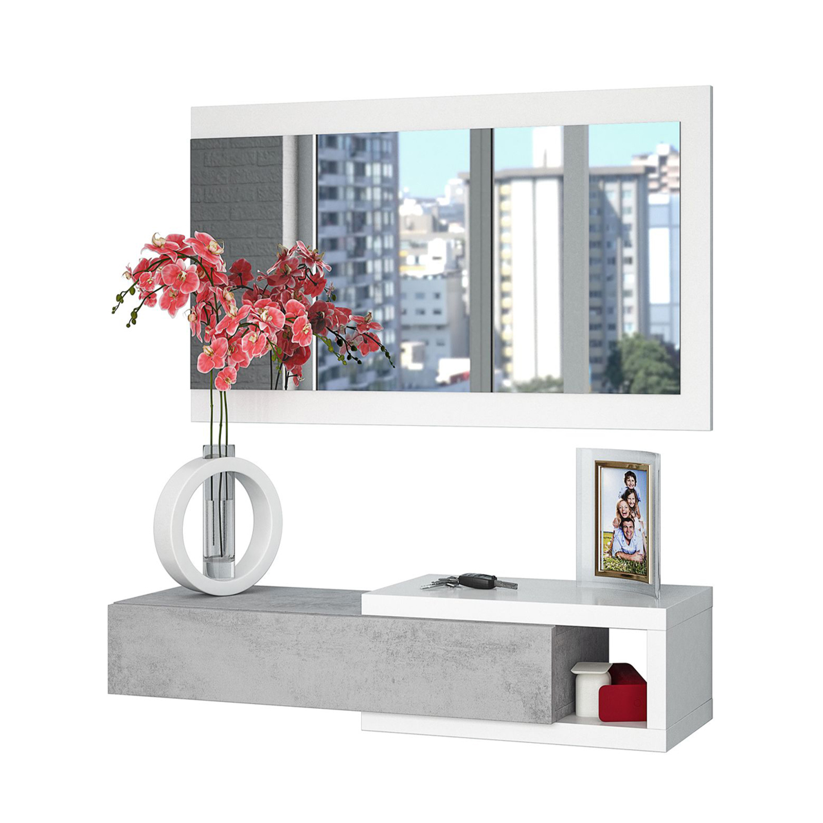 Kit Mobile da ingresso sospeso con specchio Noon in truciolato cm 95x26 19h