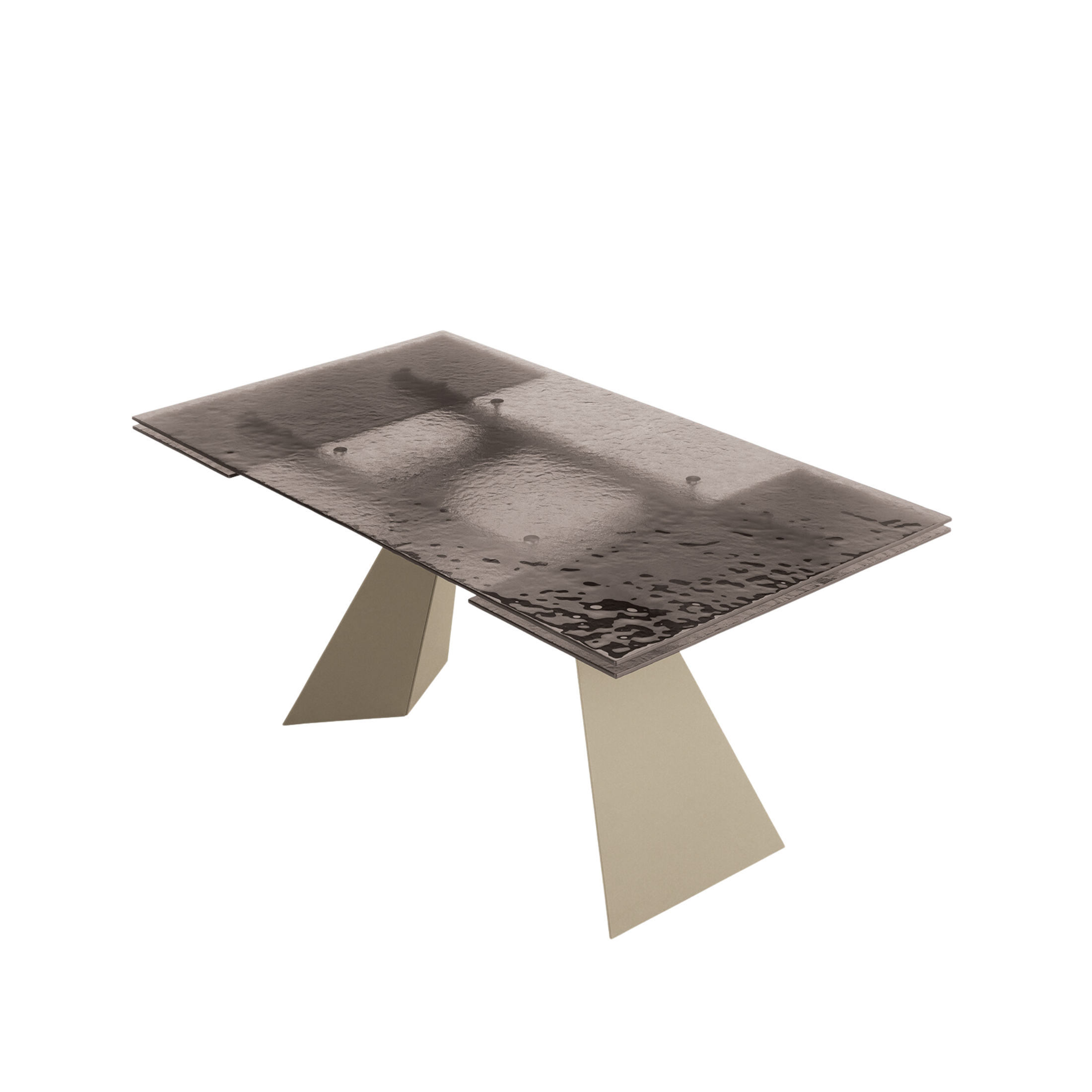 "Rubino" extendable dining table with hammered glass top