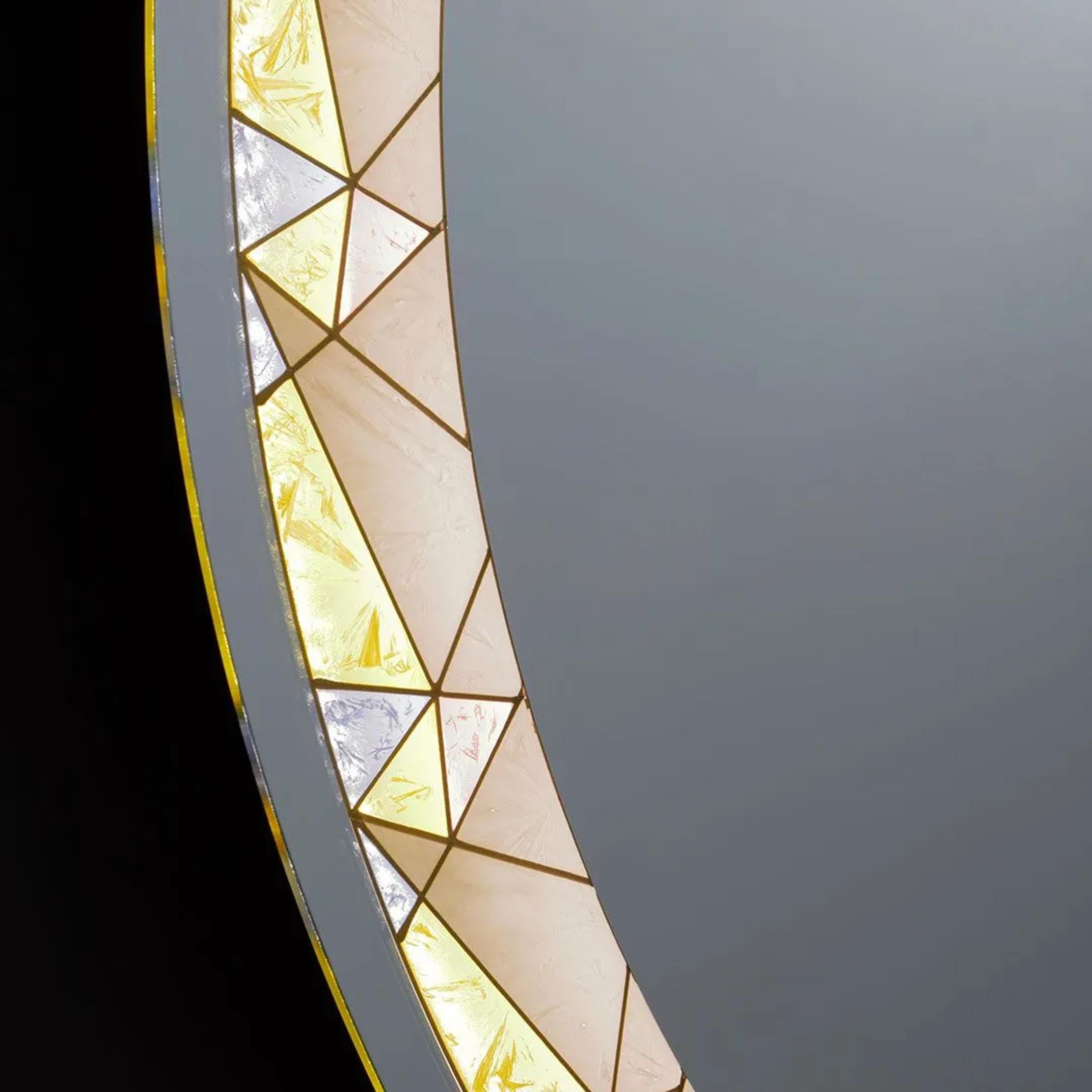 "Mosaic" touch LED wall mirror with satin and colored inserts