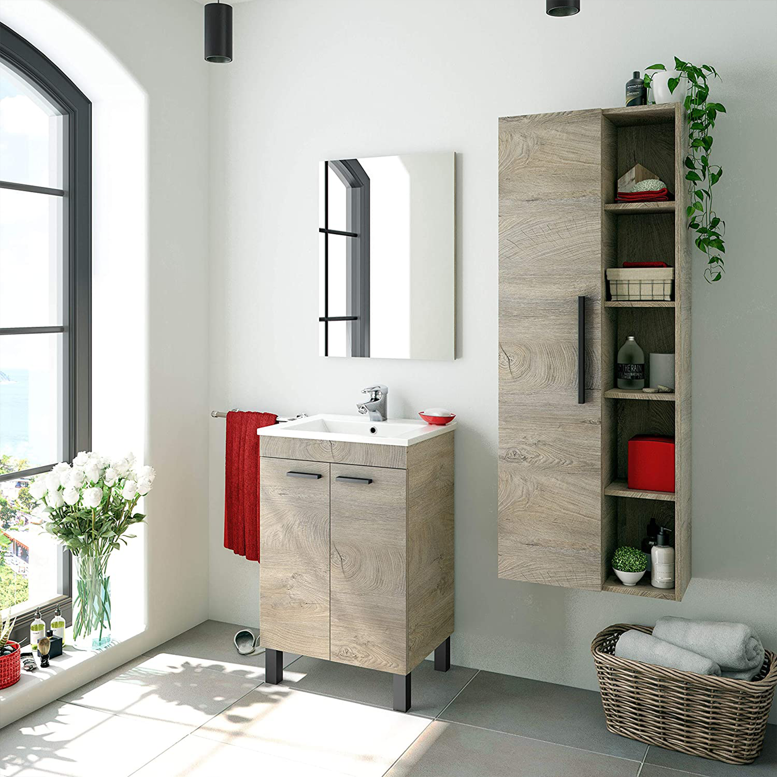 "Athena" bathroom wall unit with 2 doors and shelves in chipboard