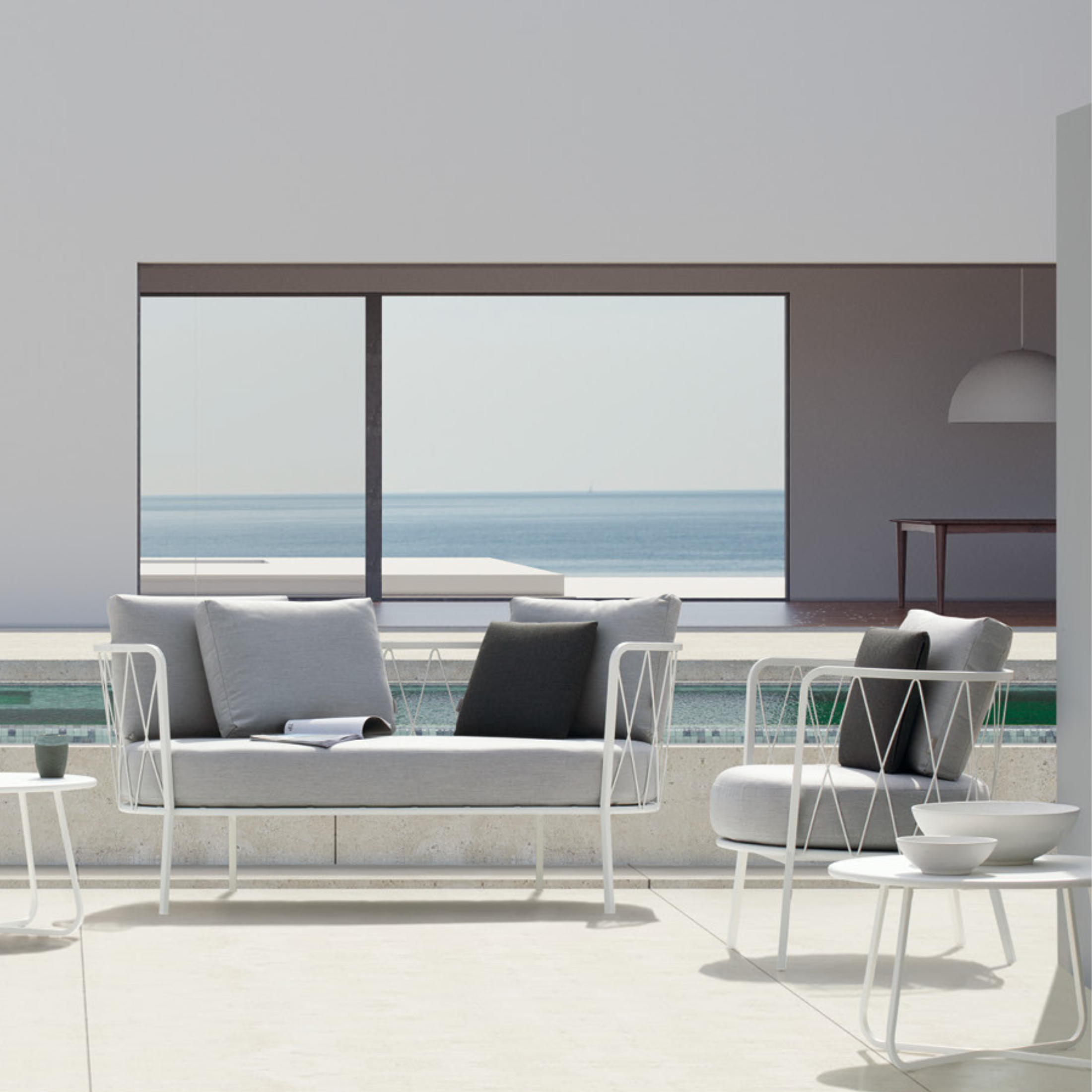 Low armchair in galvanized metal "Daisy12" garden lounge chair 73x73 cm 71h