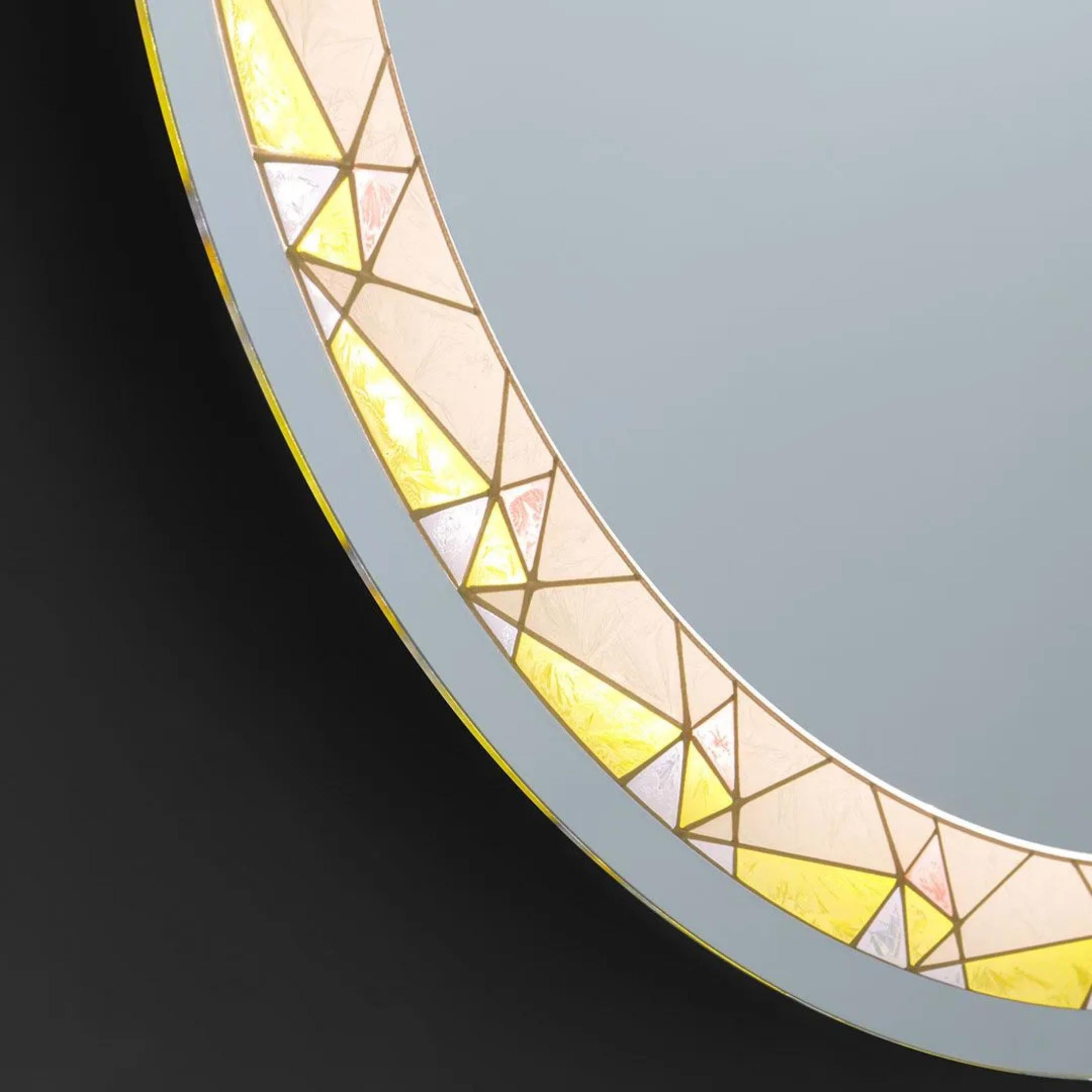 "Mosaic" touch LED wall mirror with satin and colored inserts
