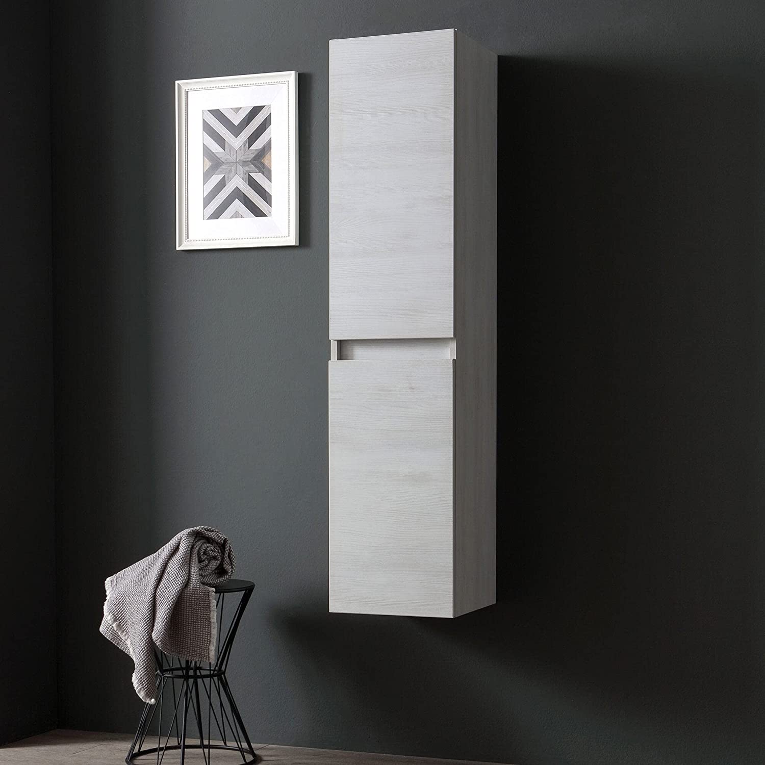 Colonna pensile da bagno "New Splash" mobile a 2 ante in legno rovere cm 31x33,5 138h