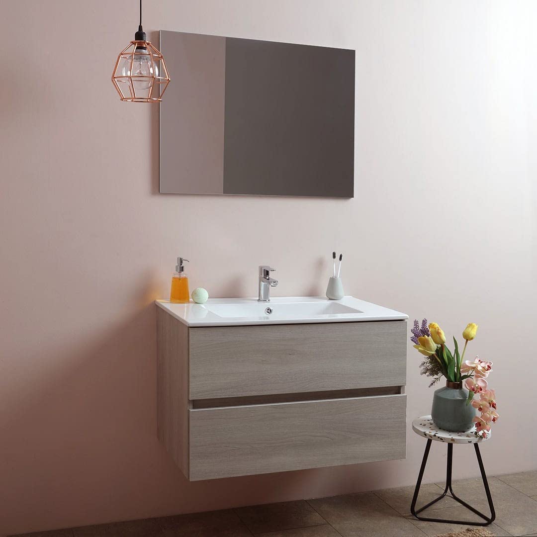 "New Splash" suspended under-sink unit with chipboard chest of drawers and mirror