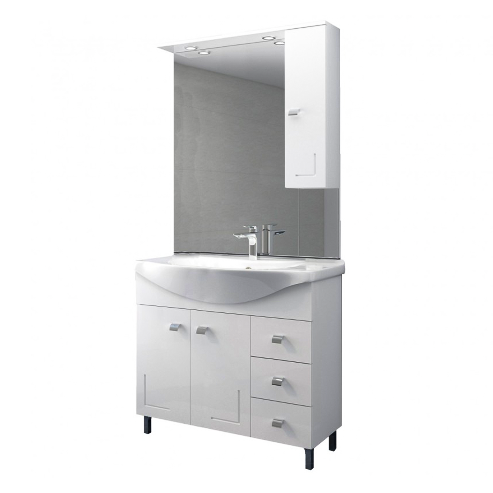 "Eva" chipboard bathroom vanity unit with mirror and wall-mounted column