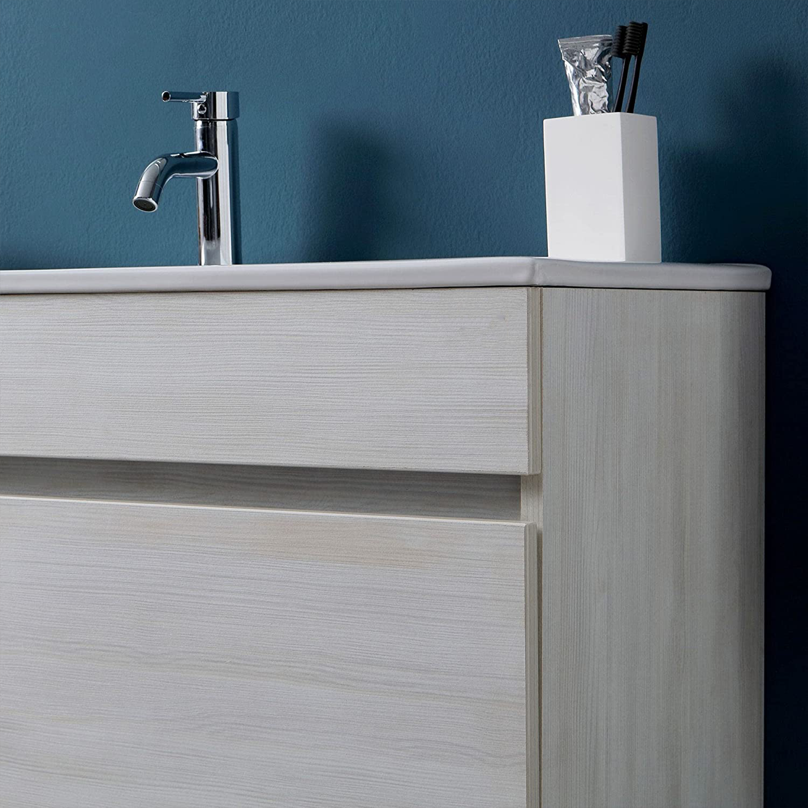 "Bogota" wall-hung bathroom cabinet with ceramic sink, chest of drawers and LED mirror