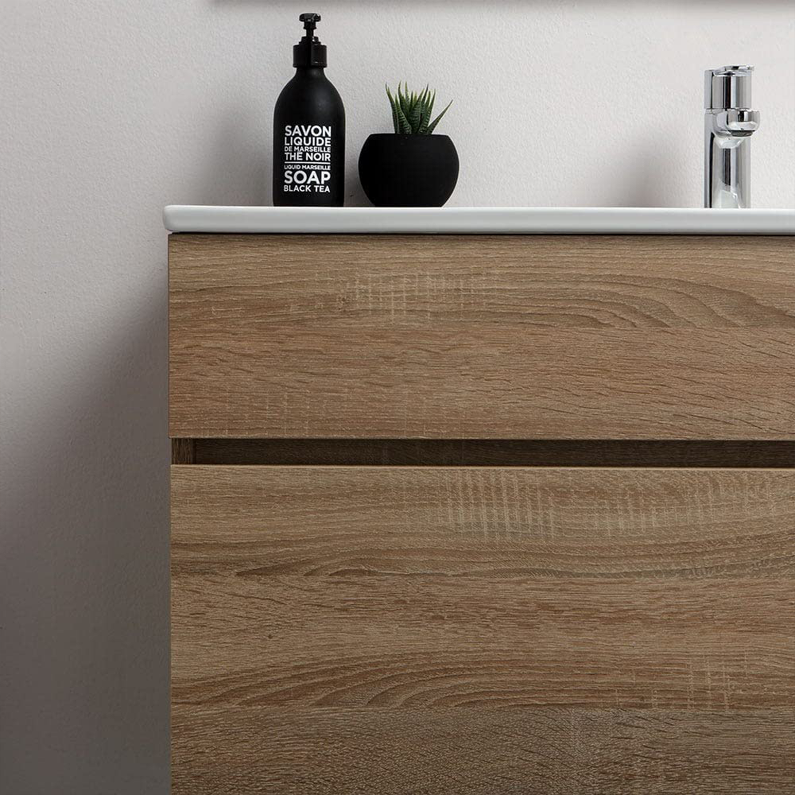 "Bogota" wall-hung bathroom cabinet with ceramic sink, chest of drawers and LED mirror