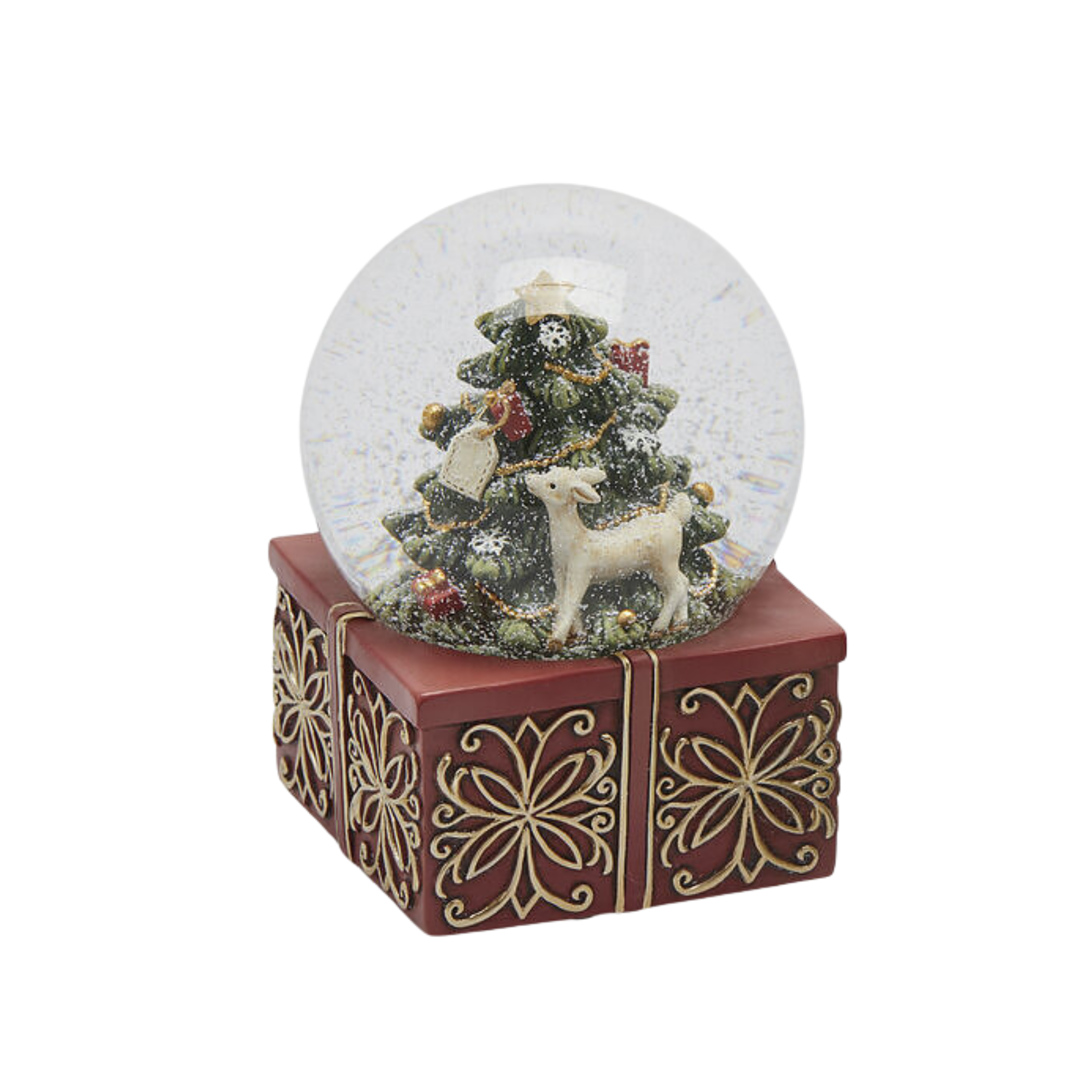 Water sphere music box with Santa Claus and reindeer, Christmas decoration 9x14.5 cm