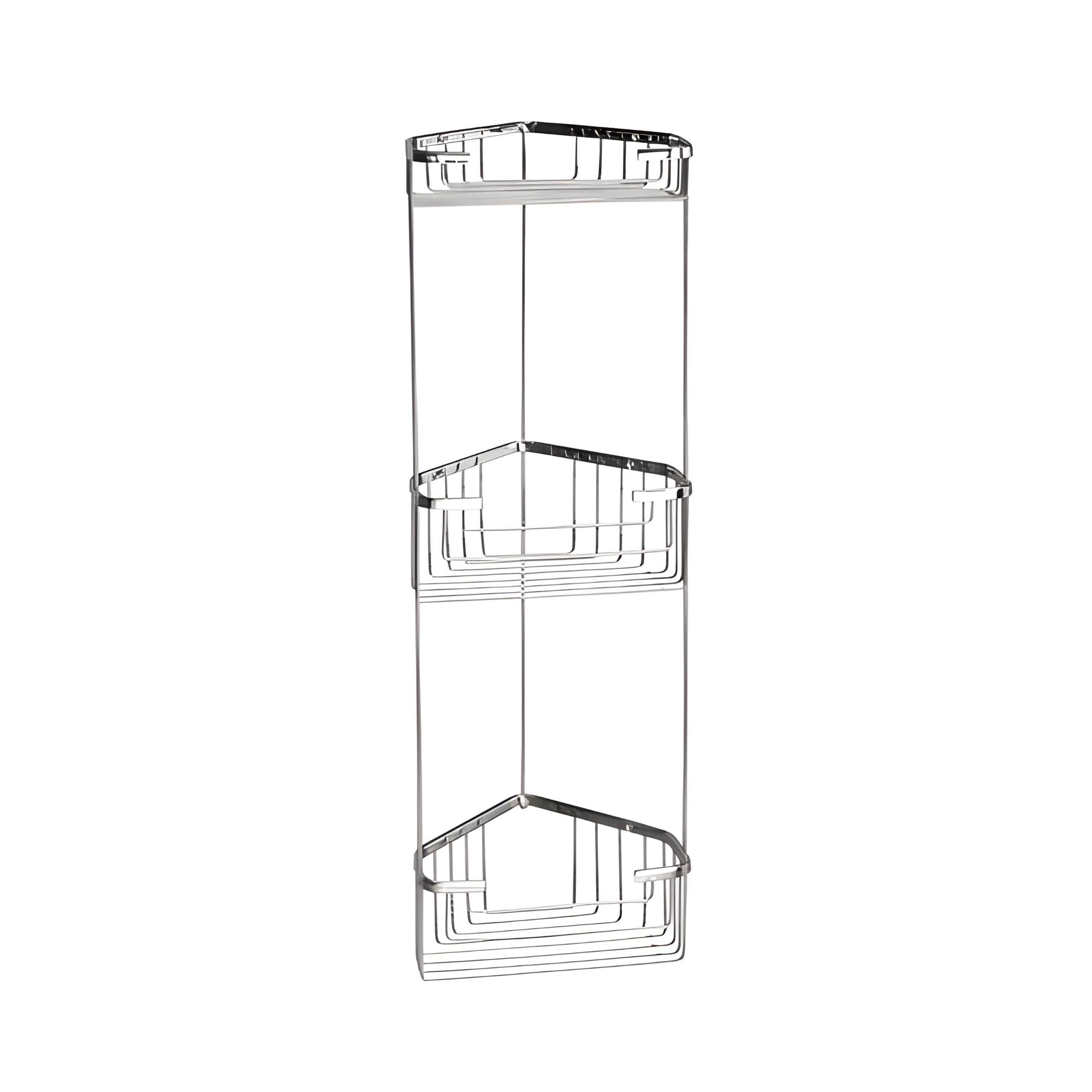 "Ivàn" 3-tier corner shower soap dish in stainless steel wire, 15.9 x 15.9 cm, 54.2 cm high