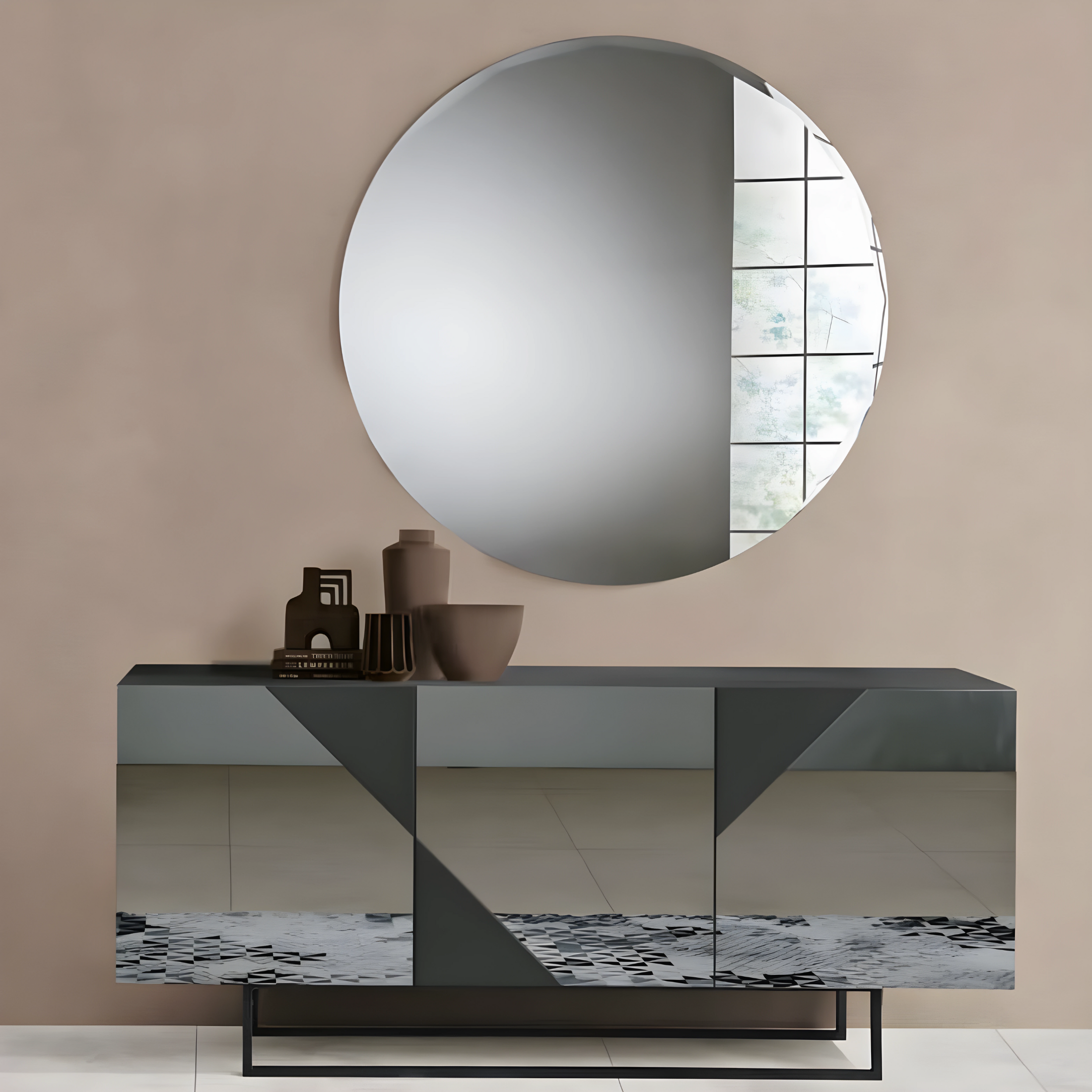 Modern 3-door entrance sideboard "Arte180" already assembled with mirrored doors, 180x50 cm, h80 cm