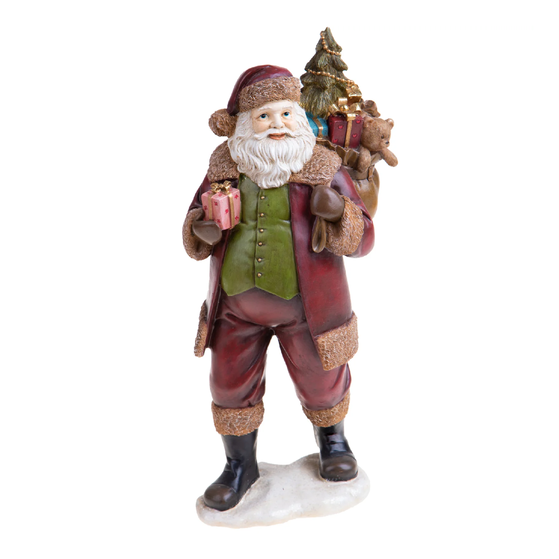 Resin Santa Claus figurine with sack for Christmas decorations
