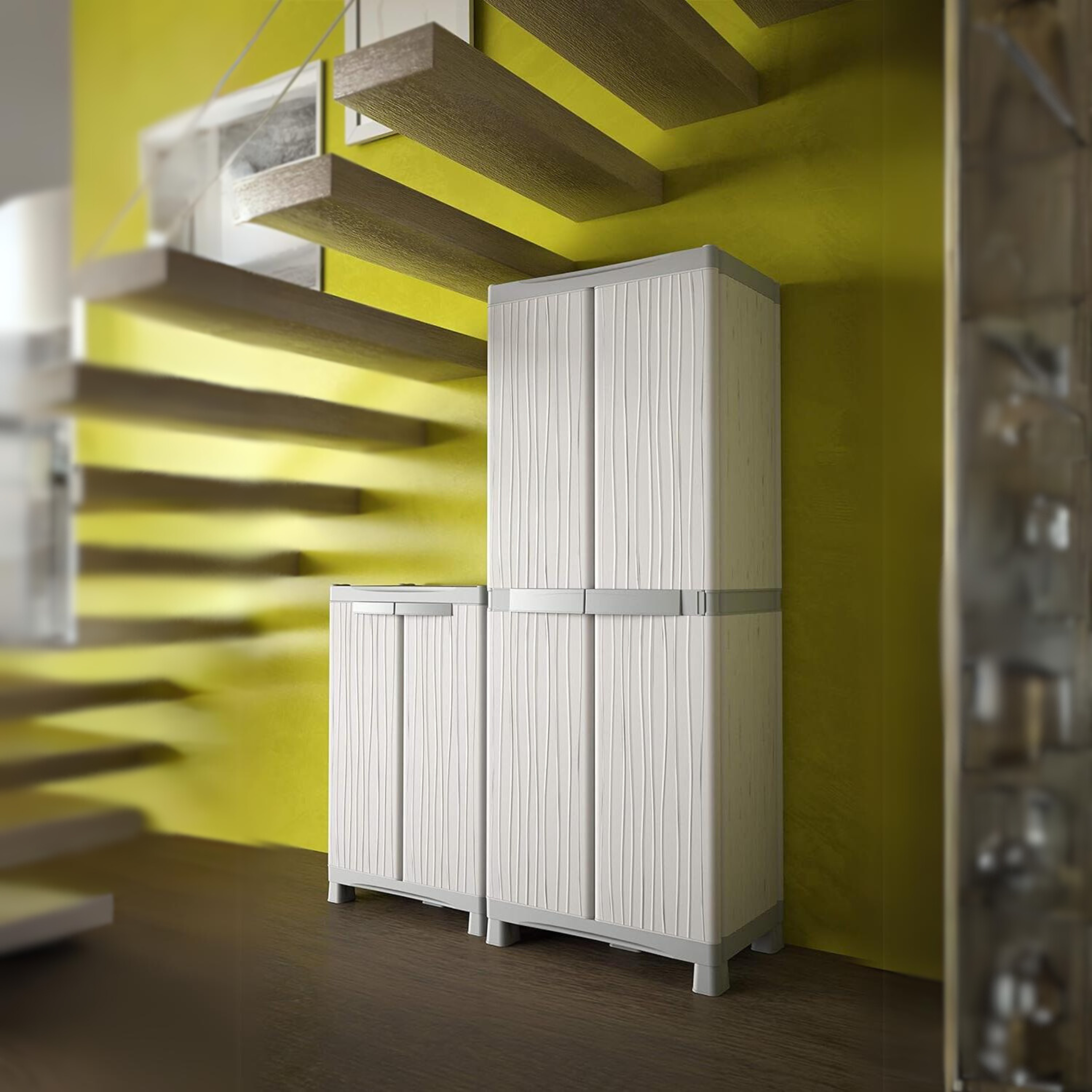 "Wolk" plastic storage cabinet with 2 doors, broom holder, 74x44 cm, 181h