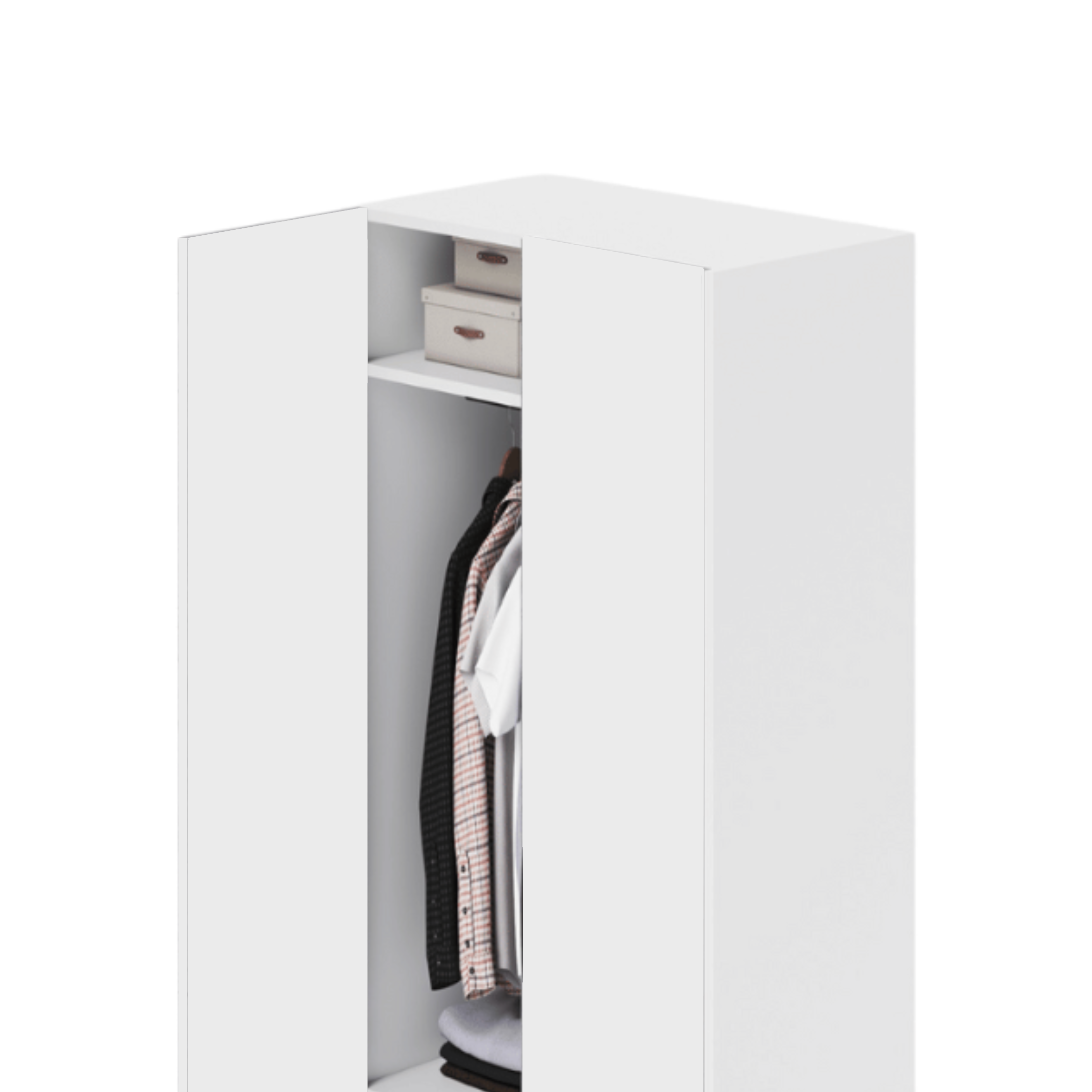 White wooden wardrobe "Modern2" with 2 doors and 2 drawers, clothes hangers, 91x52 cm, 210h