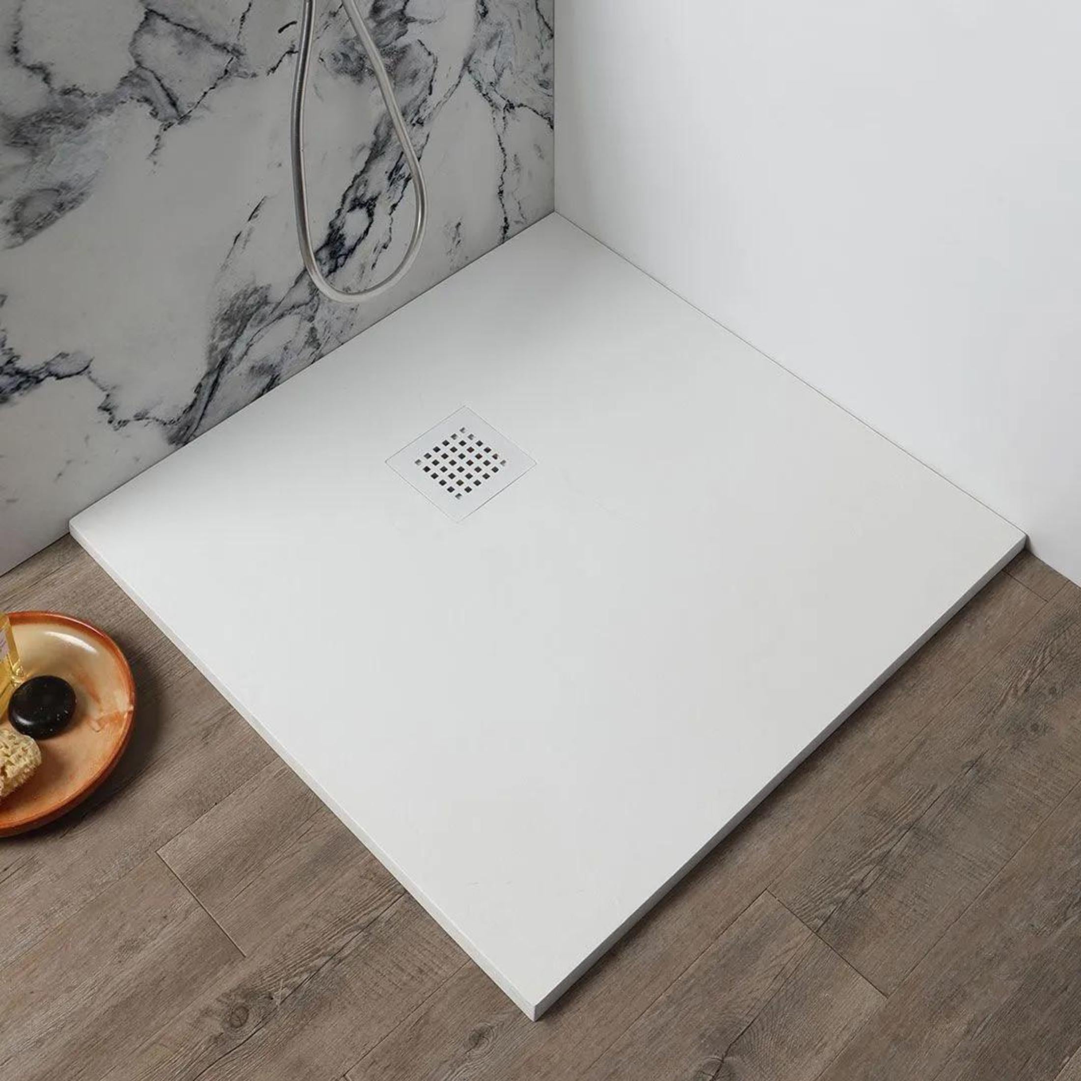 "Milano" thin square shower tray in non-slip stone-effect resin
